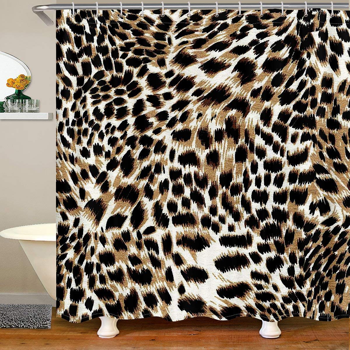 Feelyou Leopard Print Shower Curtain - 72x72 Inch Cheetah Pattern Bath Curtain for Bathtubs & Stalls, Modern Abstract Animal Theme Bathroom Decor - Perfect for Jungle, Safari or Bohemian Style Bathrooms