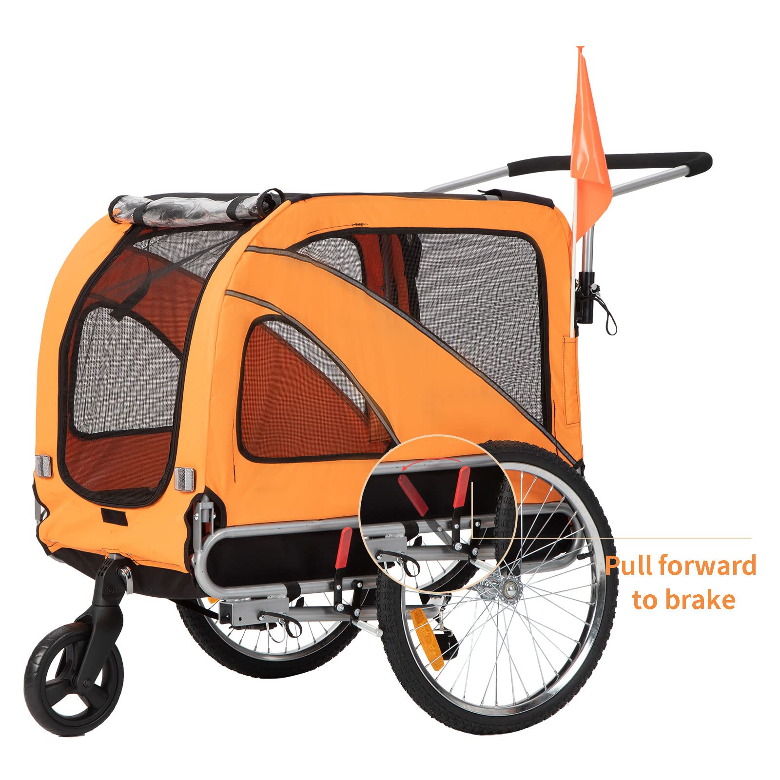 Sepnine & Leonpets 2-in-1 Large Dog Bike Trailer and Jogger - Foldable Pet Stroller with Hand Lock Brakes & Universal Bicycle Coupler for Cycling, Running, Outdoor Adventures (Orange)
