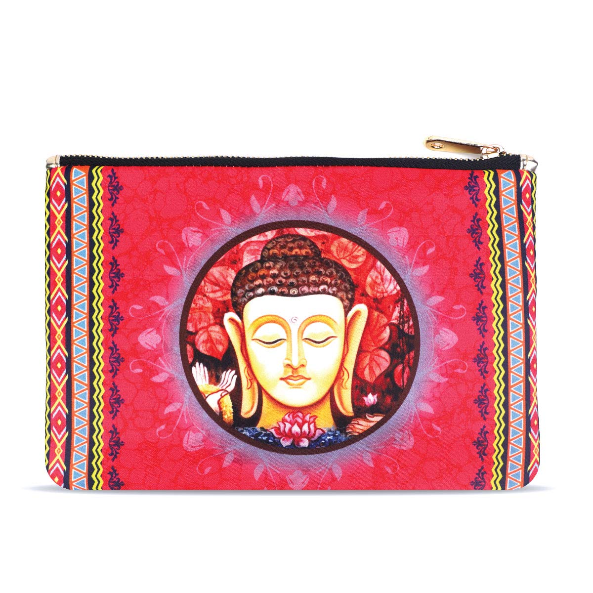 Boriya Women's Printed Canvas Cosmetic Bag with Zipper - Buddha Print Blue | Travel Makeup Pouch | Multi-Purpose Organizer for Toiletries, Jewelry & Accessories | Perfect for Travel, Gym & Daily Use