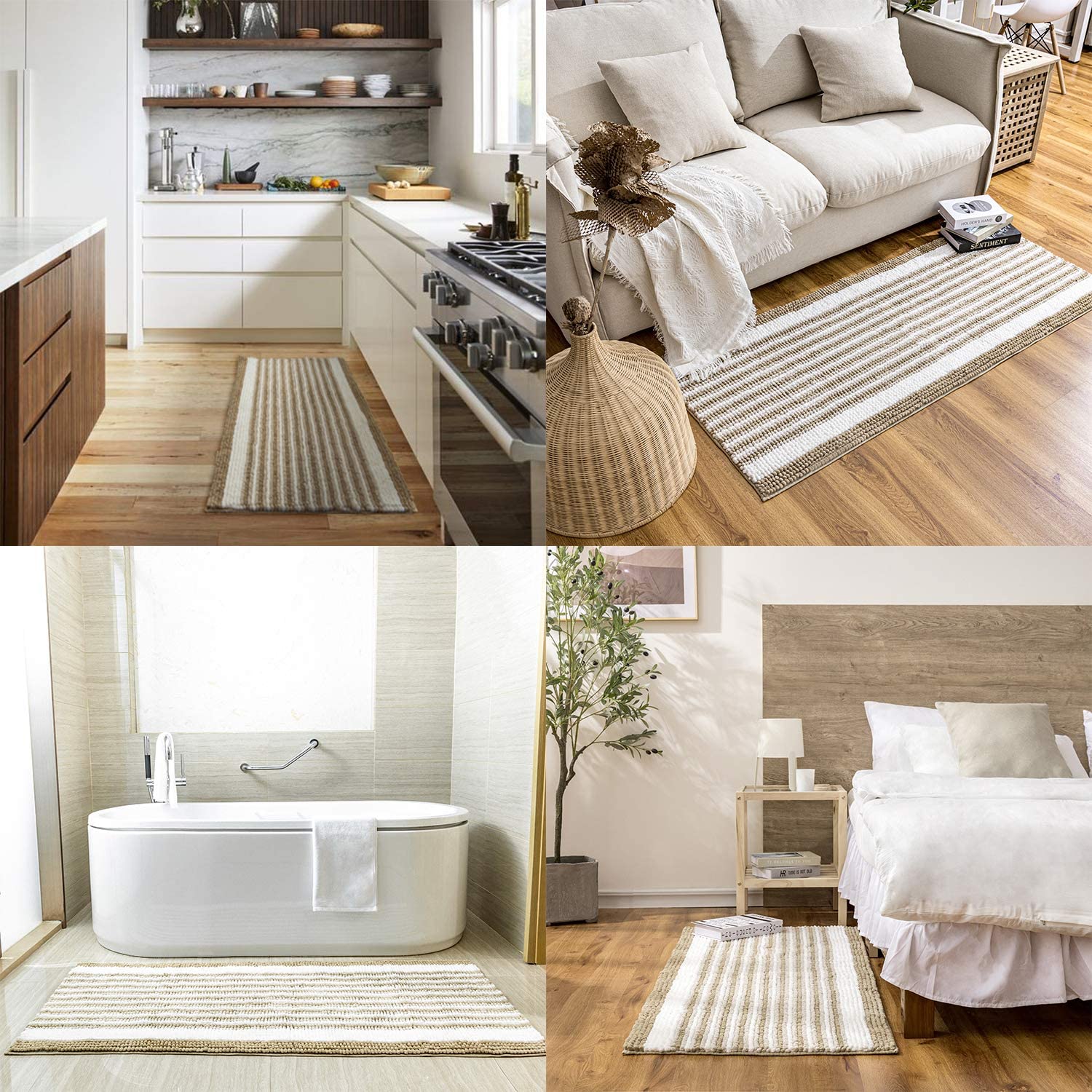 Ashler Chenille Bathroom Rug Set - Non-Slip Machine Washable Bath Mat, Ultra Soft Luxury Shower Rugs (2-Piece) - Fast Drying Water Absorbent Carpet for Bathtub & Shower Floor - Grey 17x24 & 26x44 Inches - Perfect for Bathroom Safety and Comfort
