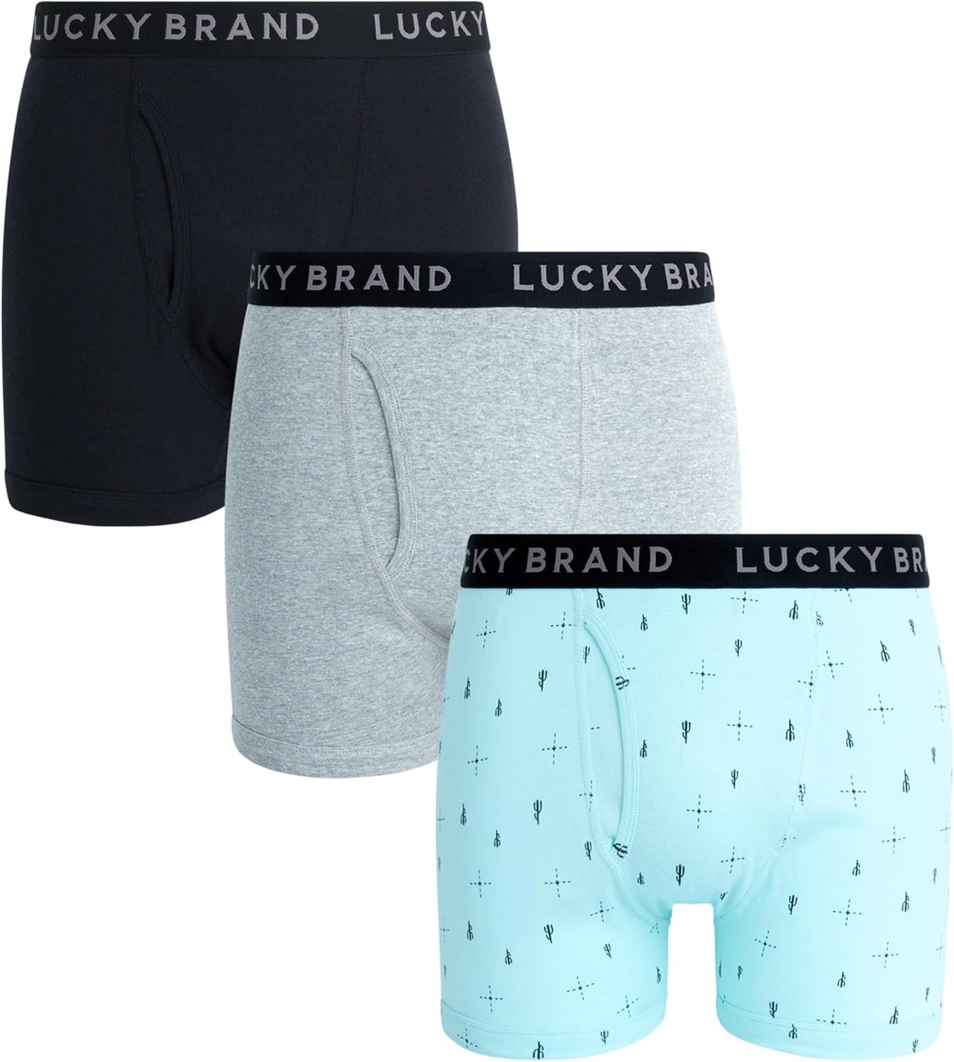 Lucky Brand Men's Boxer Briefs 3-Pack - Classic Comfort Underwear with Functional Fly - Soft Cotton Boxers for Everyday Wear (S-XXL) - Perfect for Work, Gym & Lounge