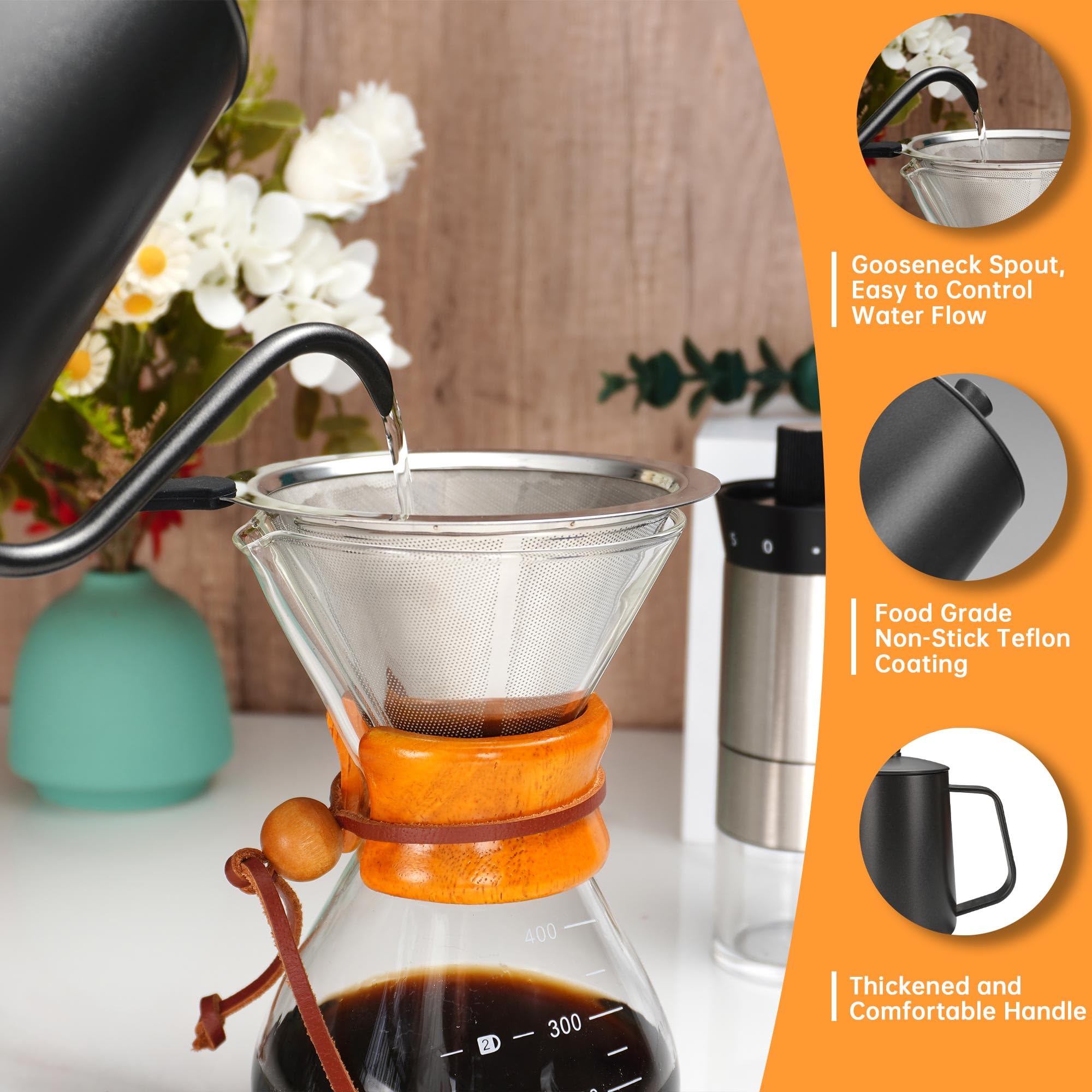 Premium Pour Over Coffee Kit - All-in-One Hand Drip Coffee Maker Set with Manual Grinder | Perfect for Home, Office & Camping | Great Anniversary & Birthday Gift for Coffee Lovers