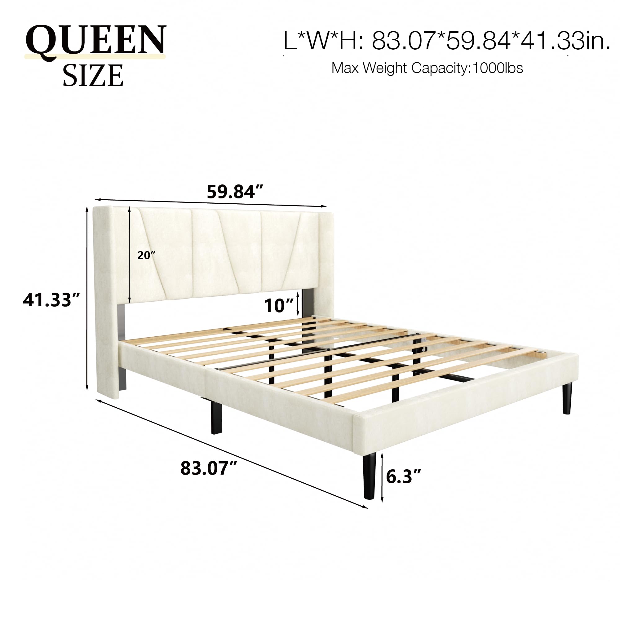 Queen Size Bed Frame with Upholstered Headboard - Velvet Platform Bed, Modern Mattress Foundation, Noise-Free, No Box Spring Needed, Easy Assembly, Beige - Perfect for Master Bedroom, Guest Room & Apartment