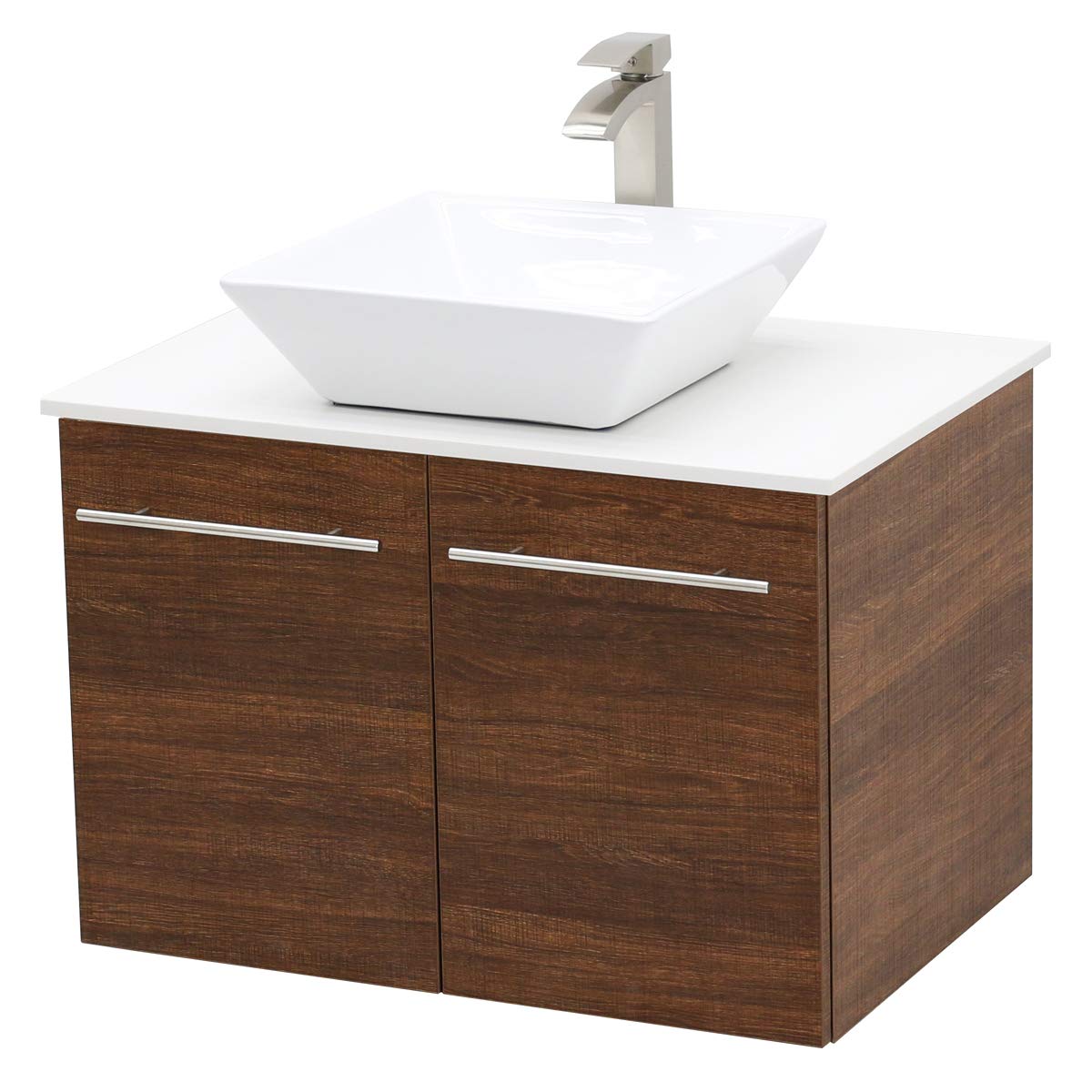 Rustic Brown Floating Vanity Set with White Stone Top - 30