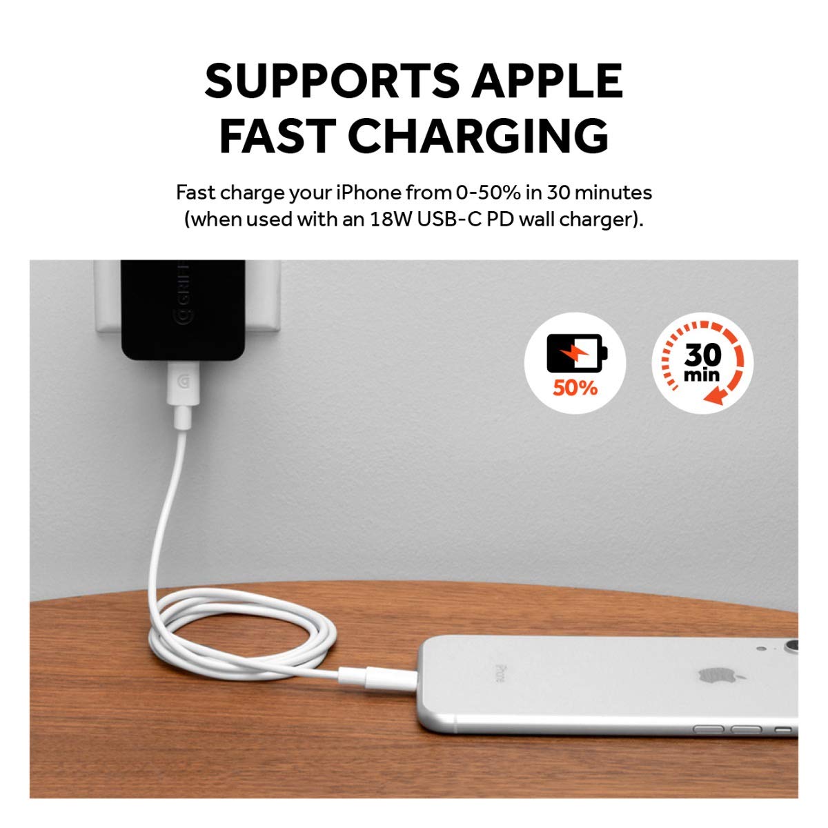 Premium Griffin USB-C to Lightning Cable 6FT - Fast Charging & Data Sync for iPhone, iPad, AirPods | MFi Certified Apple Accessory | Durable Nylon Braided White Cable for Home, Office & Travel Use