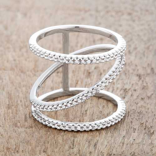 0.4ct Cubic Zirconia Rhodium Plated Wide Contemporary Ring for Women - Elegant Wedding, Engagement, Anniversary & Party Jewelry Gift