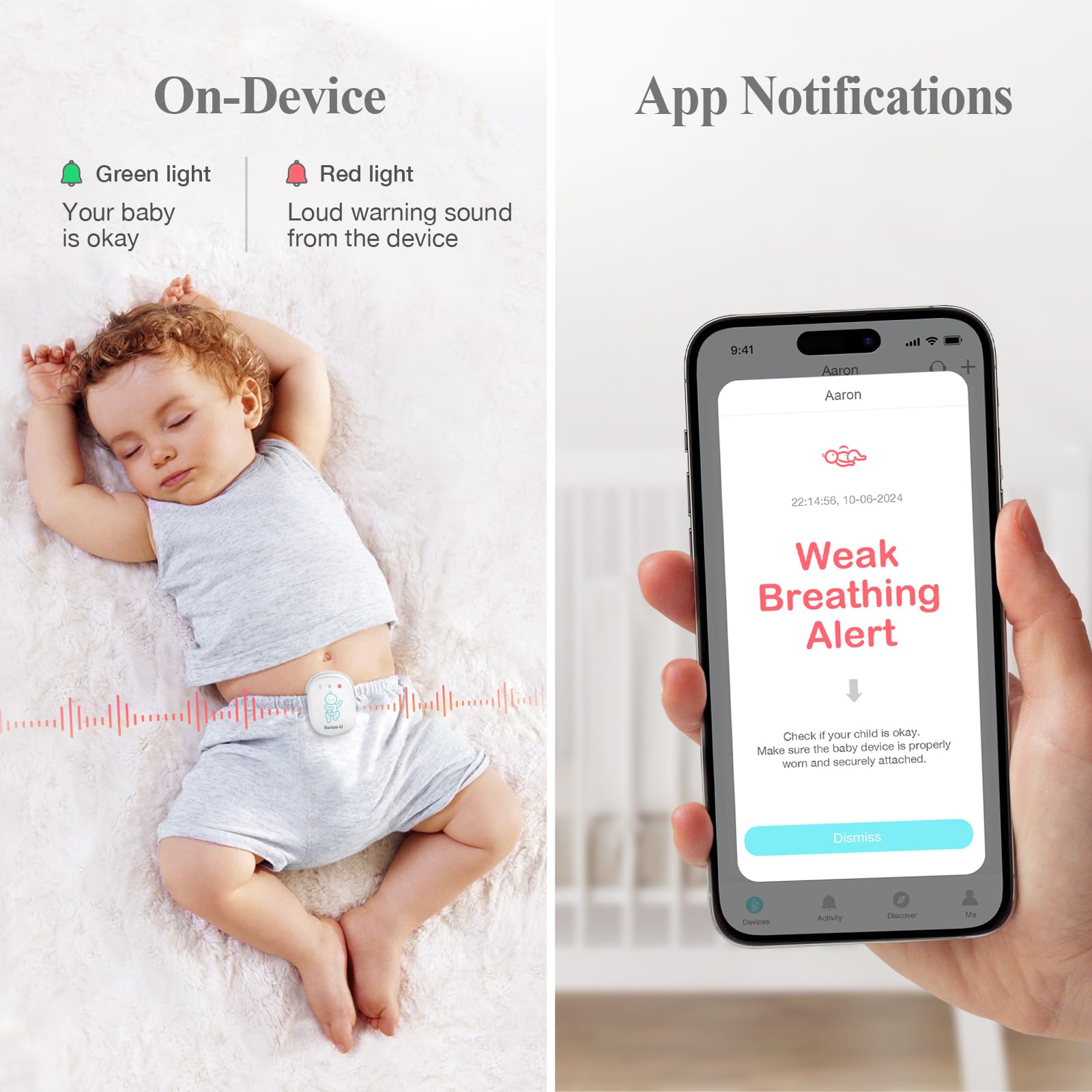 Sense-U Smart Baby Monitor Pro with Vibration & App Alerts – Tracks Breathing, Rollover & Temperature – Wearable Sleep Tracker for Infants (Blue) | Ideal for Newborns, SIDS Prevention & Peace of Mind Parenting