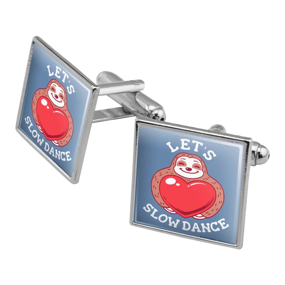 GRAPHICS & MORE Let's Slow Dance Sloth Heart Love Funny Humor Square Cufflink Set - Silver or Gold - Perfect Gift for Animal Lovers, Wedding Party & Formal Events