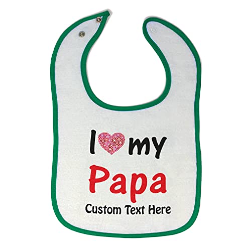 Custom Baby Bibs & Burp Cloths - Personalized 'I Love My Dad' Cotton Bib Set for Toddlers - Father's Day Gift for Papa - White & Green (Add Your Text) - Perfect for Feeding Time & Special Occasions