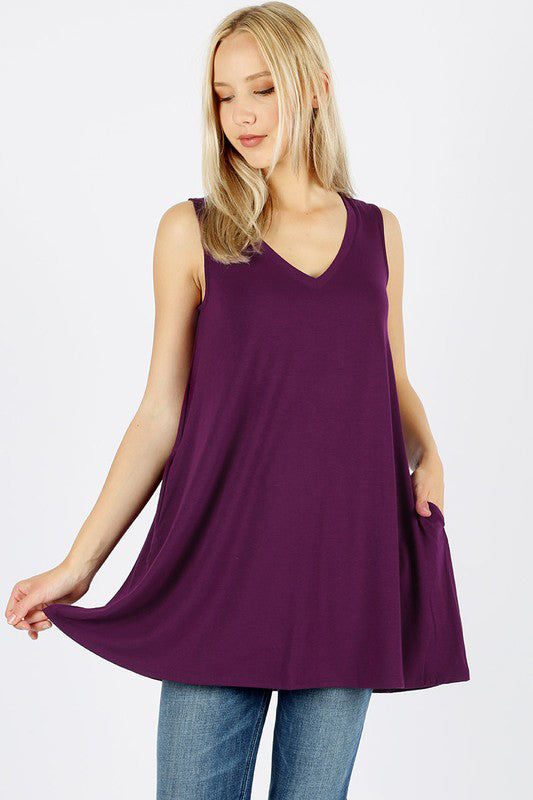 Plus Size V Neck Tank Tops for Women with Pockets - Comfortable Stretchy Casual Summer Tops for Lounge, Beach, and Everyday Wear