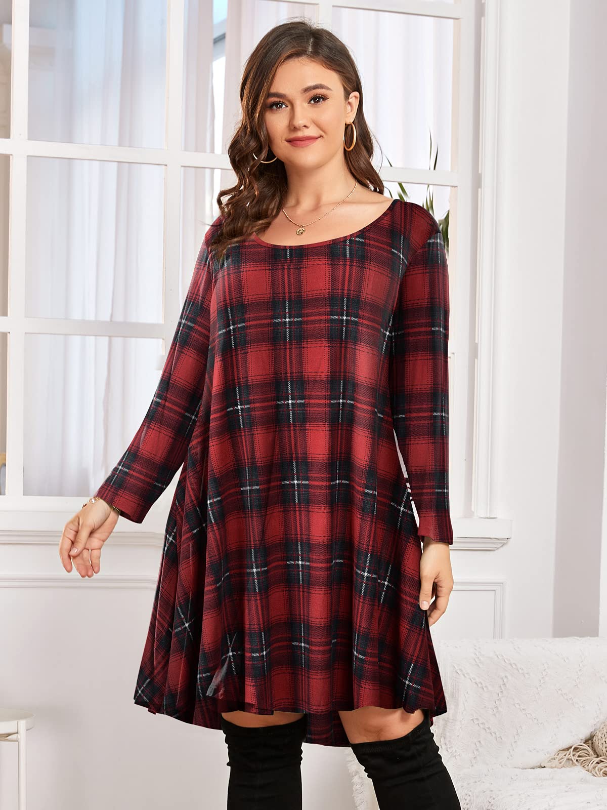 BELAROI Women's Plus Size Casual Swing Tunic Dress with Pockets - 3/4 Sleeve Loose Fall Dresses for Work, Travel & Everyday Comfort