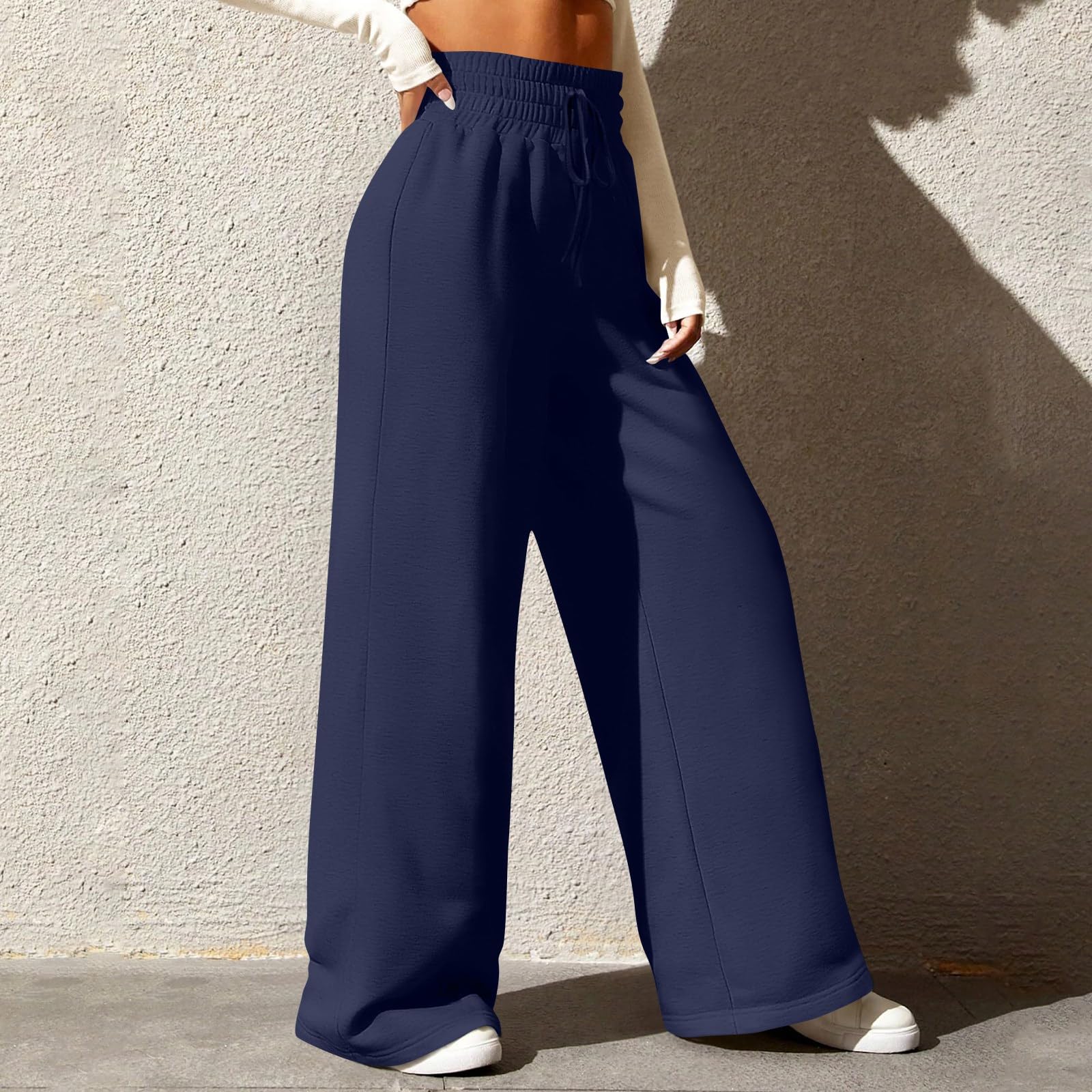 Women's Wide Leg Sweatpants - Winter Baggy Straight Leg Lounge Pants with Pockets, Plus Size Drawstring Flare Joggers for Yoga, Running & Casual Wear