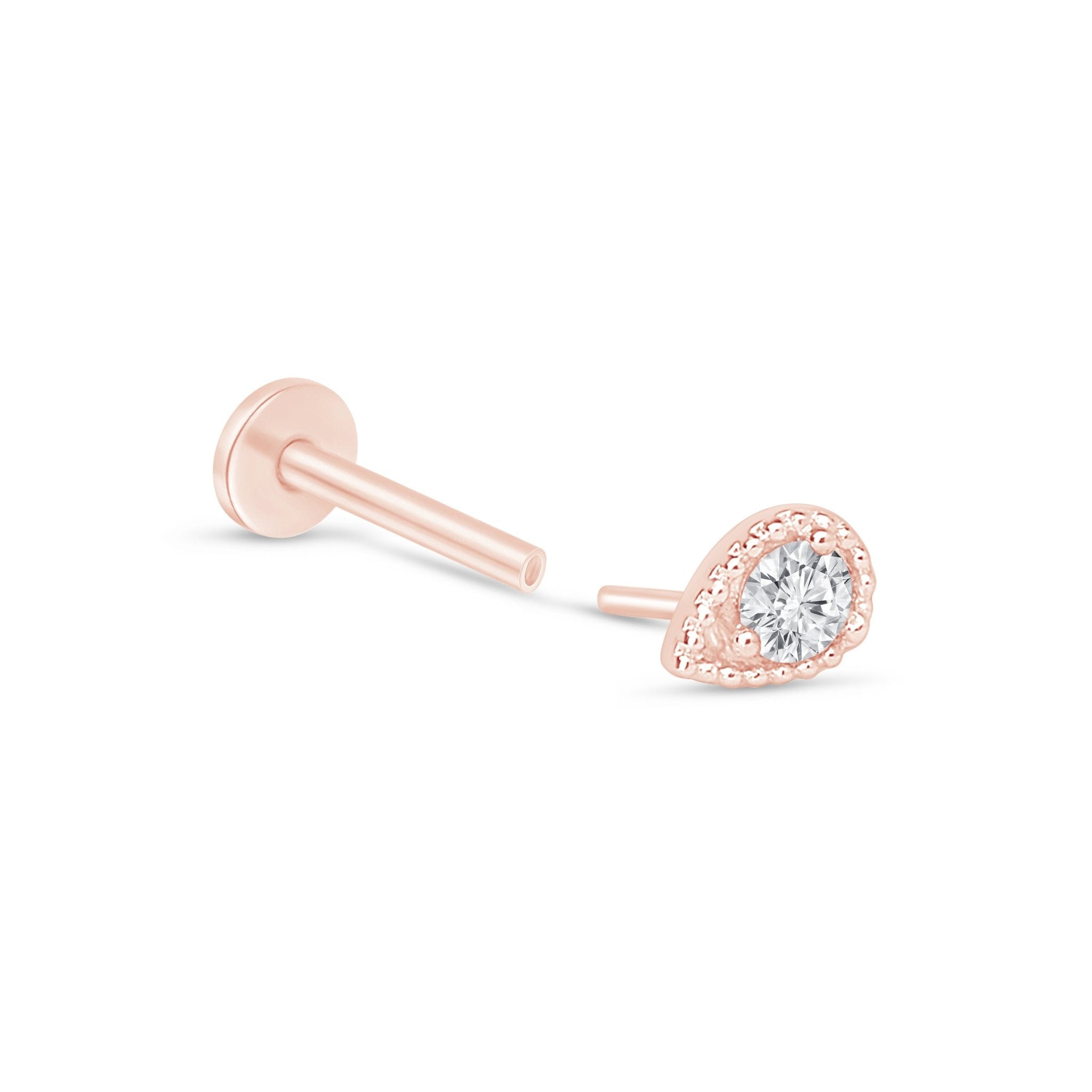 14k Rose Gold Diamond Drop Flat Back Stud Earrings - Elegant & Dainty Jewelry for Women - Perfect for Everyday Wear, Parties & Special Occasions