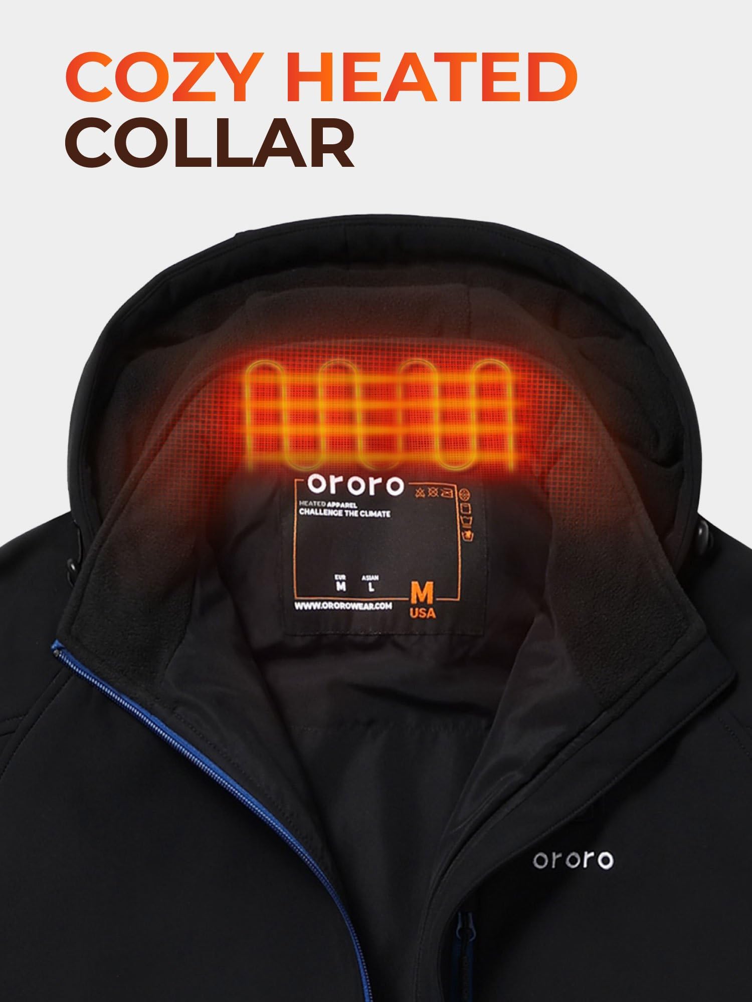 ORORO Men's 4 Heat-Zone Heated Jacket with Rechargeable Battery - Soft Shell Winter Jacket with Detachable Hood - Perfect for Outdoor Work, Skiing & Cold Weather Activities (Charger Not Included)