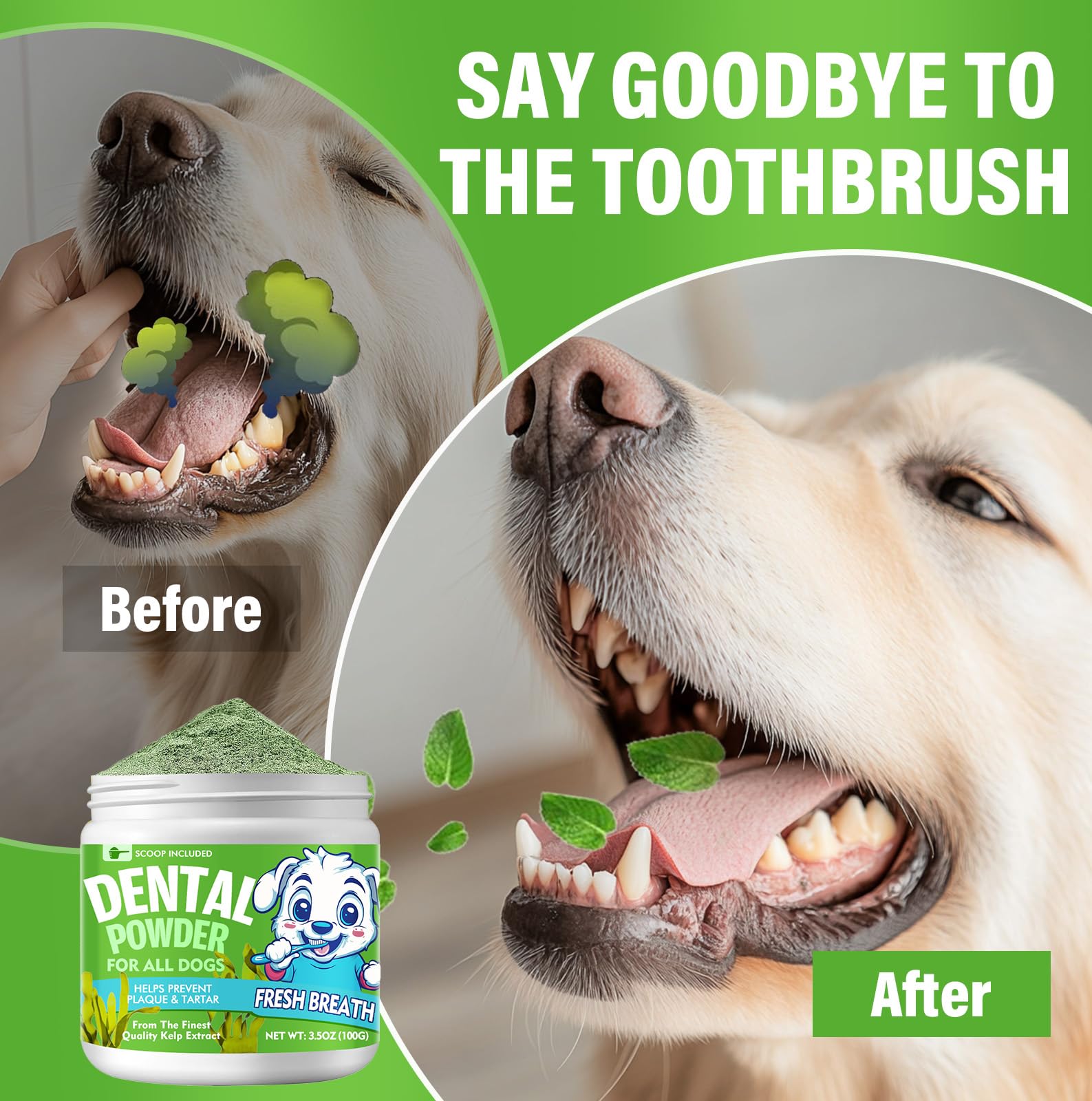Natural Dog Dental Powder for Fresh Breath - Teeth Cleaning & Plaque Control for Dogs & Cats (100g) | Reduce Bad Breath & Improve Oral Health - Perfect for Daily Dental Care at Home