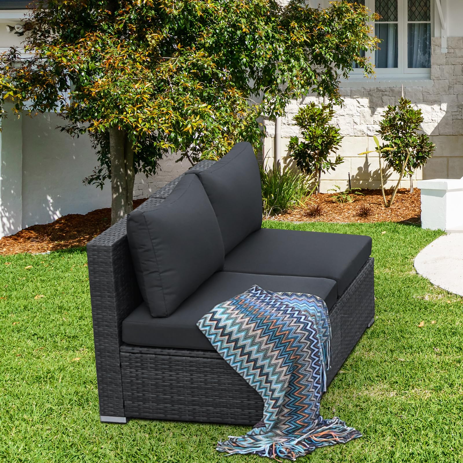 BULEXYARD 2-Piece PE Rattan Patio Furniture Set - Armless Sofas with Thick Cushions, Outdoor Wicker Seating for Backyard, Deck, Garden, Balcony - Weather-Resistant Dark Grey - Perfect for Lounging, Entertaining Guests, or Relaxing in Your Outdoor Space