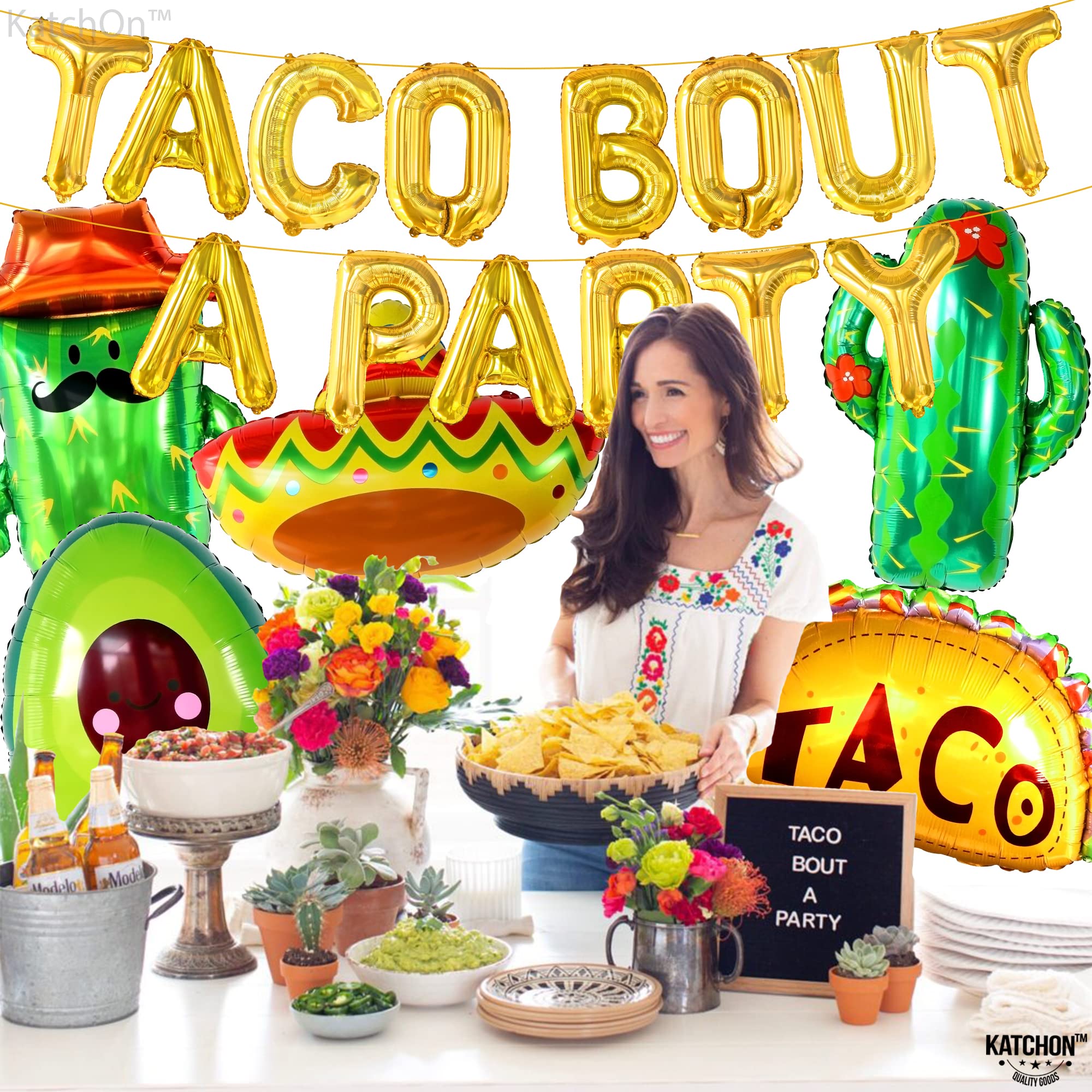 KatchOn 22-Piece Taco Party Decorations Set – Mexican Fiesta Balloons, Cactus Balloons & Taco Themed Party Supplies for Taco Birthday, Cinco de Mayo & Fiesta Celebrations