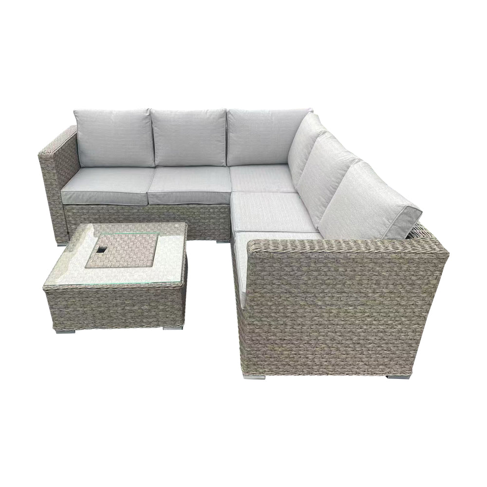 L-Shaped Brown Rattan Garden Sofa Set with Ice Bucket Table - Outdoor Patio Furniture for Backyard, Poolside & Garden Relaxation