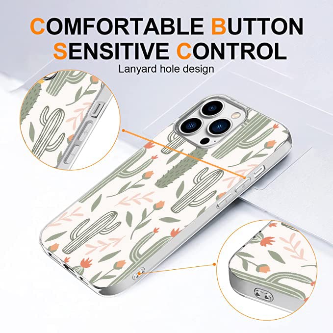 Flower Cactus Printed Shockproof iPhone 13 Pro Max Case - Slim Protective TPU Cover with Unique Design for Women & Girls | Perfect for Daily Use, Travel & Outdoor Activities
