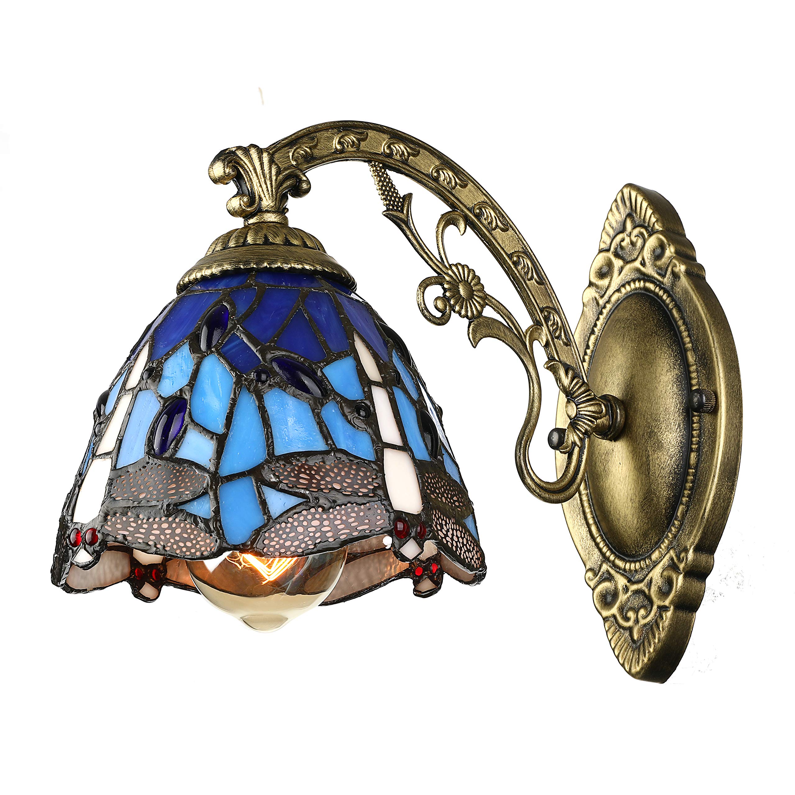 BAYCHEER Tiffany Style Wall Sconce Lighting - Mediterranean Dragonfly Decor Wall Lamp with E26 Bulb Base - Indoor Lighting for Bedroom, Bar, Loft, Restaurant - Perfect for Home Decor, Cafe Ambiance and Vintage Style Interiors