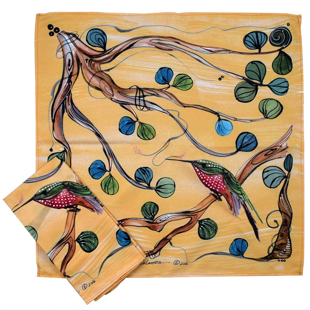 Hummingbird Art Cotton Microfiber Table Napkins Set of 2 - Yellow 19