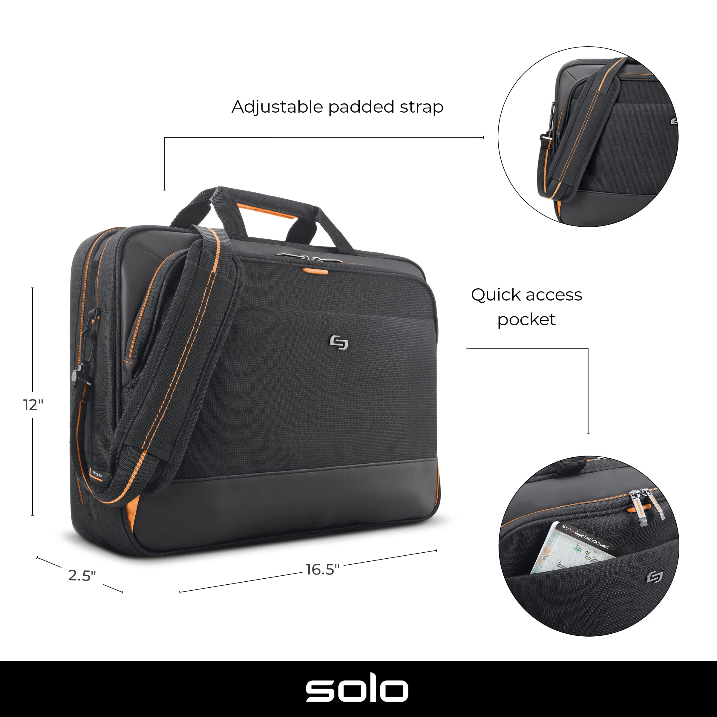 New York Focus 17.3 Inch Laptop Briefcase for Business & Travel - Durable Black Computer Bag for Men & Women - Perfect for Office, Commuting & Airplane Carry-On