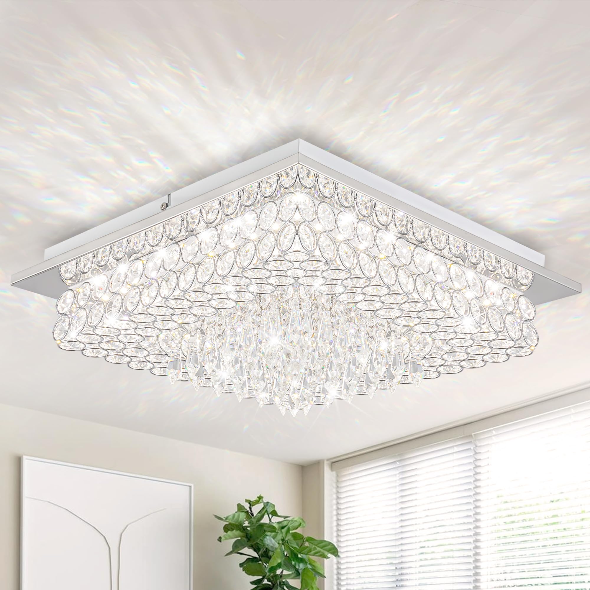 Modern LED Flush Mount Ceiling Light - Crystal Chandelier Lighting Fixture for Hallway, Bedroom & Kitchen - Dimmable Energy-Saving Light for Home Decor & Dining Room Ambiance