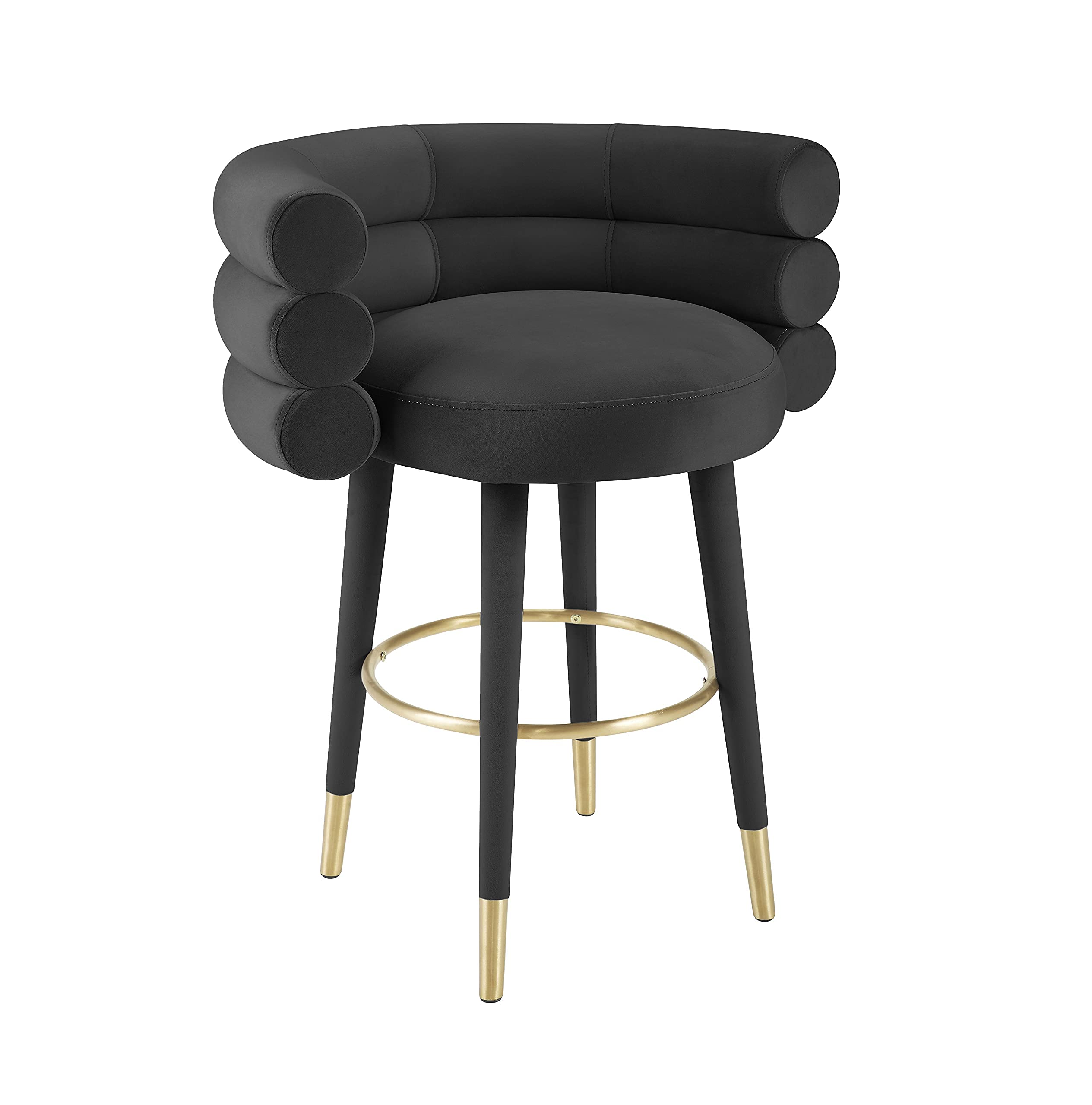 Tov Furniture Betty Stylish Velvet Upholstered Counter Stool with Gold Tipped Legs - Black Velvet Bar Stool for Kitchen Island, Breakfast Nook & Home Decor