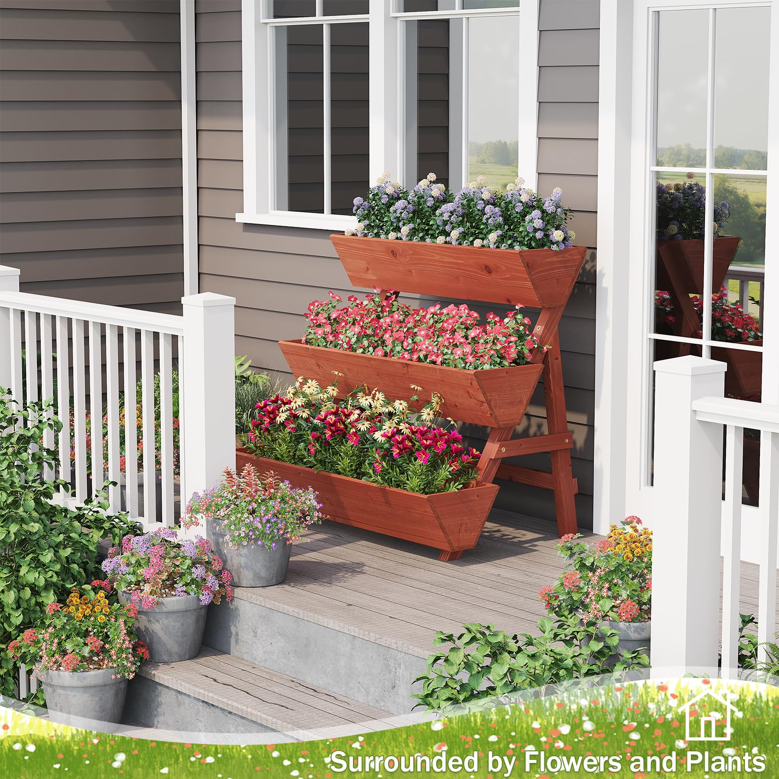 3-Tier Raised Garden Bed with Legs - Vertical Planter Box for Flowers, Vegetables & Plants - Indoor & Outdoor Use - Perfect for Patios, Balconies & Small Spaces