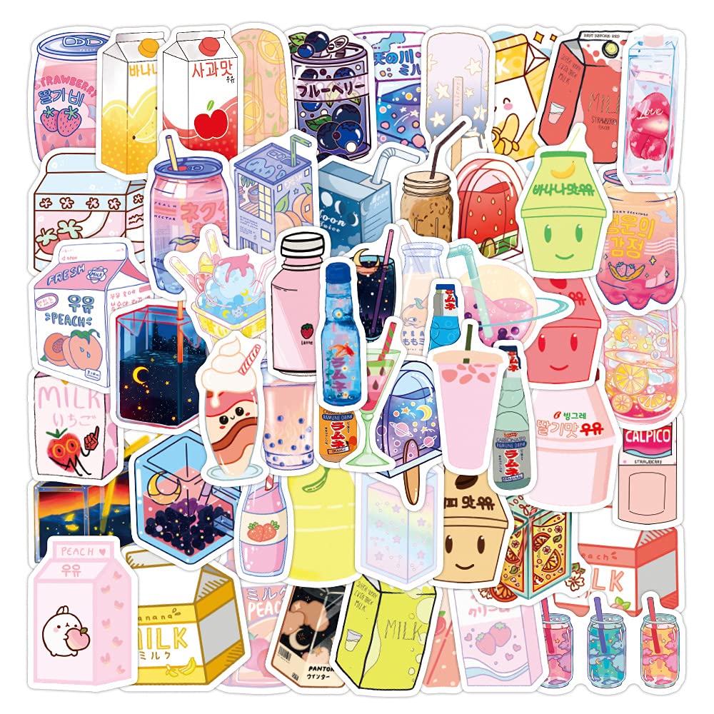 50 Pcs Cute Cartoon Drink Stickers - Trendy Laptop, MacBook, Water Bottle, Luggage Decals for Kids & Teens - Perfect for School, Office, Travel & DIY Crafts