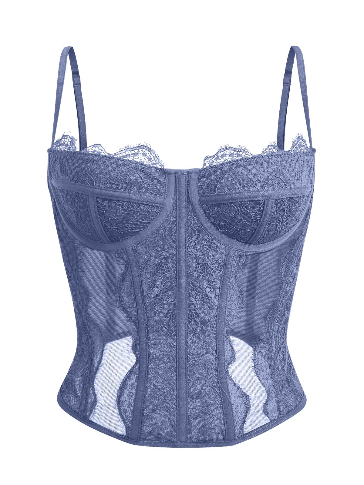 Dealmore Women's Corset Tops - Sexy Lace Mesh Bustier with Spaghetti Straps for Date Night, Club Party & Evening Out | Trendy Fashion Top for Nightlife, Dinner Dates & Special Occasions