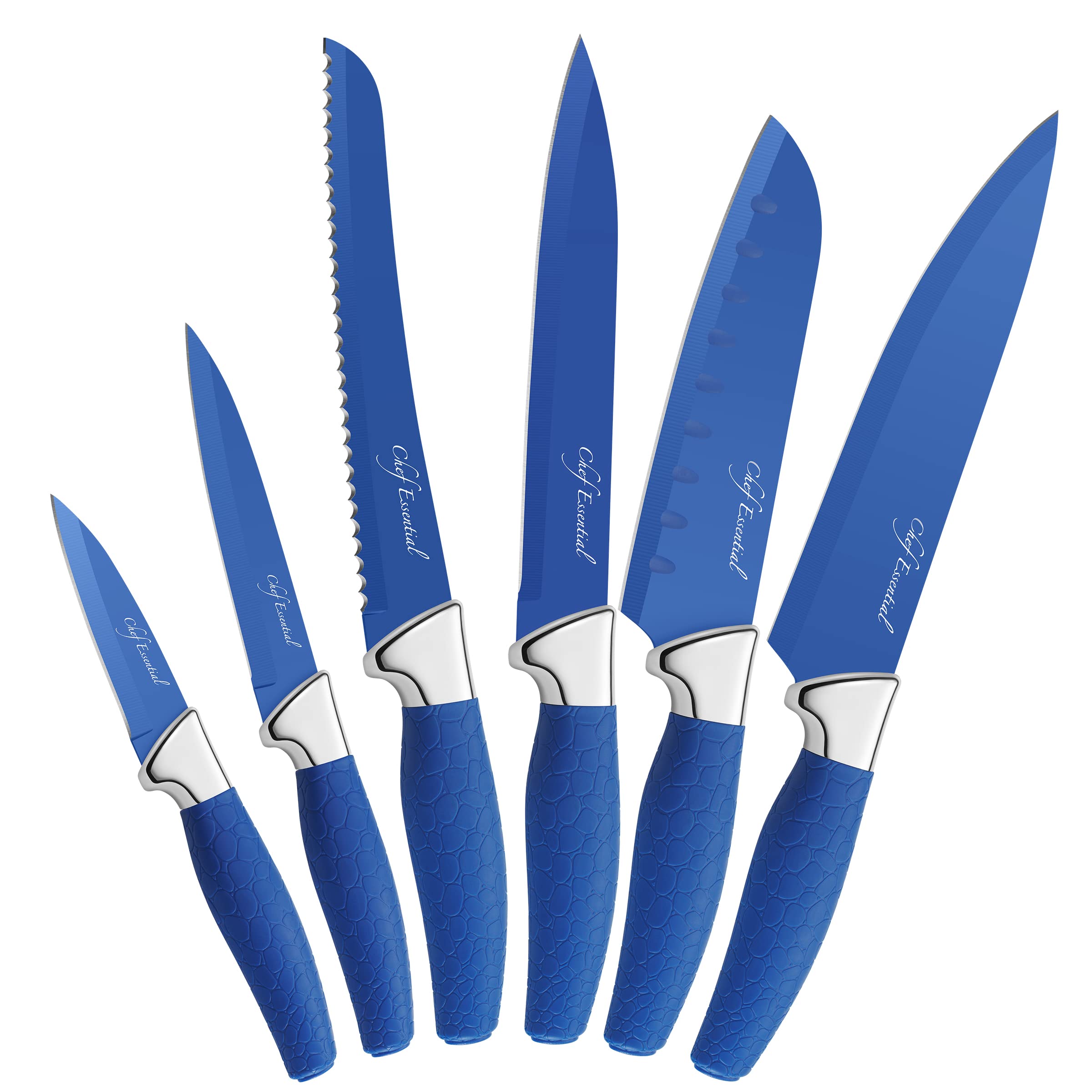Premium 6-Piece Carbon Steel Chef Knife Set - Ultra Sharp Kitchen Knives for Meat, Vegetables & Bread - Professional Nonstick Culinary Knives by Chef Essential - Perfect for Home Cooking, Restaurant Use & Food Prep Gifts