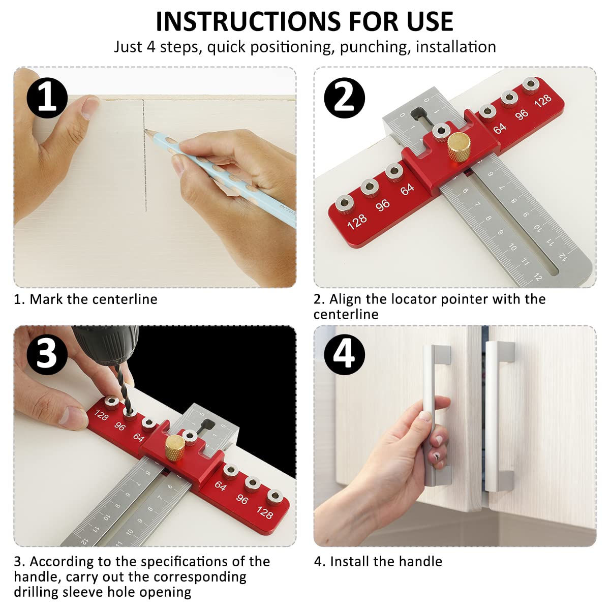 Adjustable Cabinet Hardware Jig - Aluminum Alloy Drill Guide for Door & Drawer Handles - DIY Installation Tool