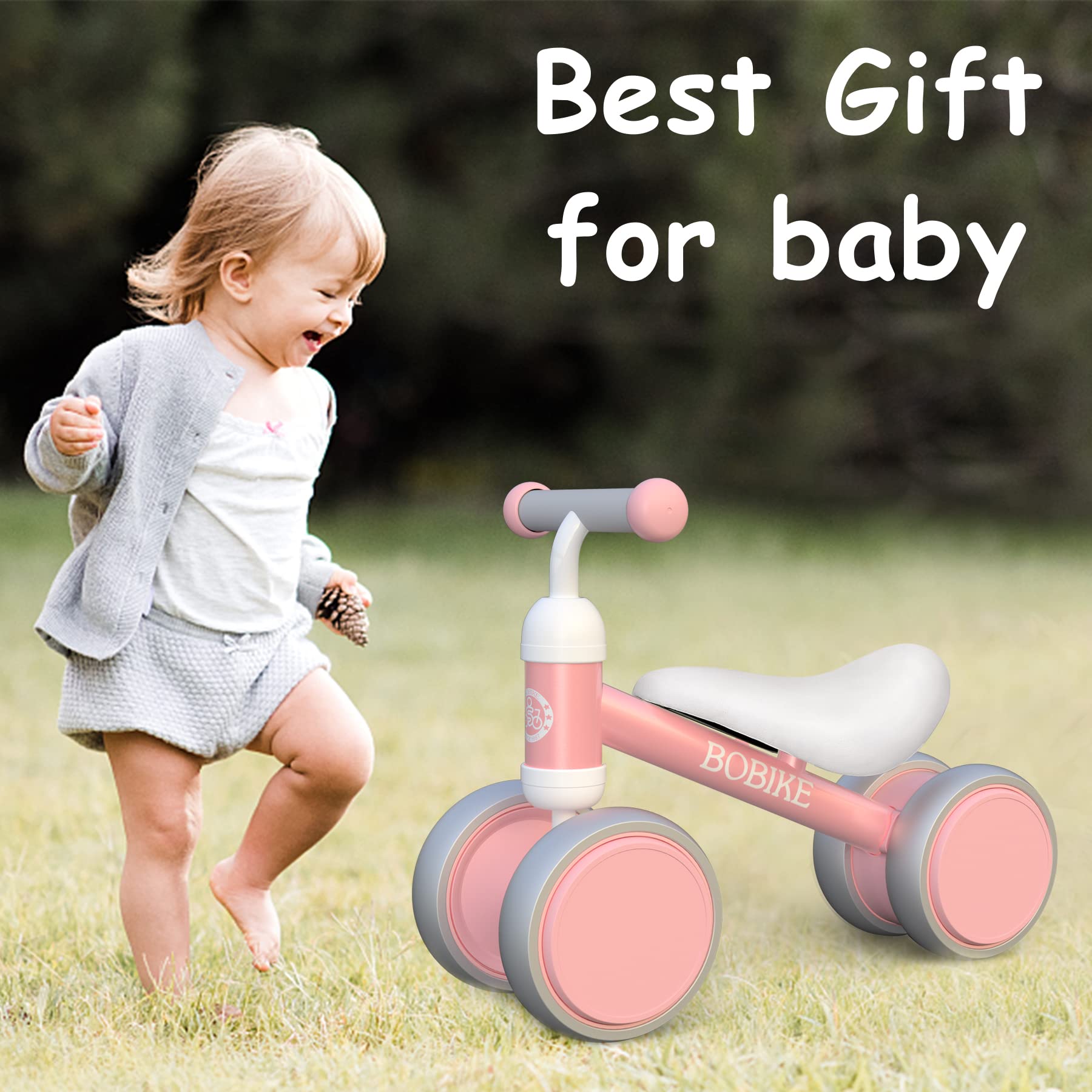Best Baby Balance Bike for 10-24 Month Old Toddlers - No Pedal 4-Wheel Walker Bike for Boys & Girls - Perfect First Birthday Gift (Classic Pink) - Indoor & Outdoor Learning Toy for Early Childhood Development