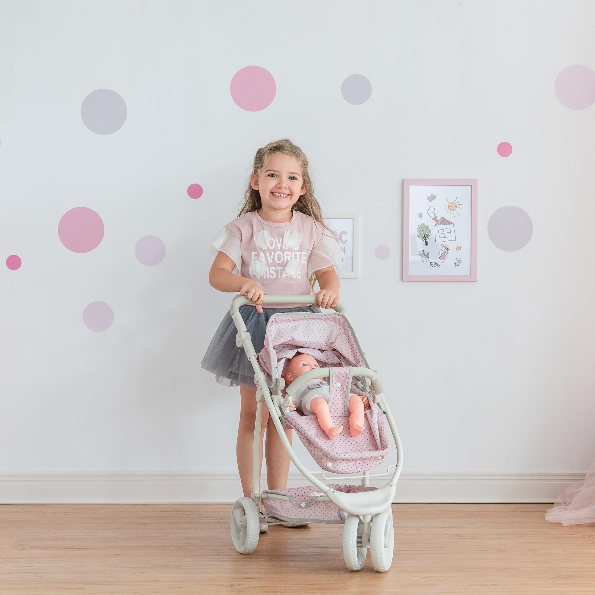 Olivia's Little World - 2-in-1 Baby Doll Bassinet & Stroller for Toddlers, Pink/Gray Princess Doll Pram - Perfect for Imaginative Play, Gift for 5 Year Old Girls, Indoor & Outdoor Use