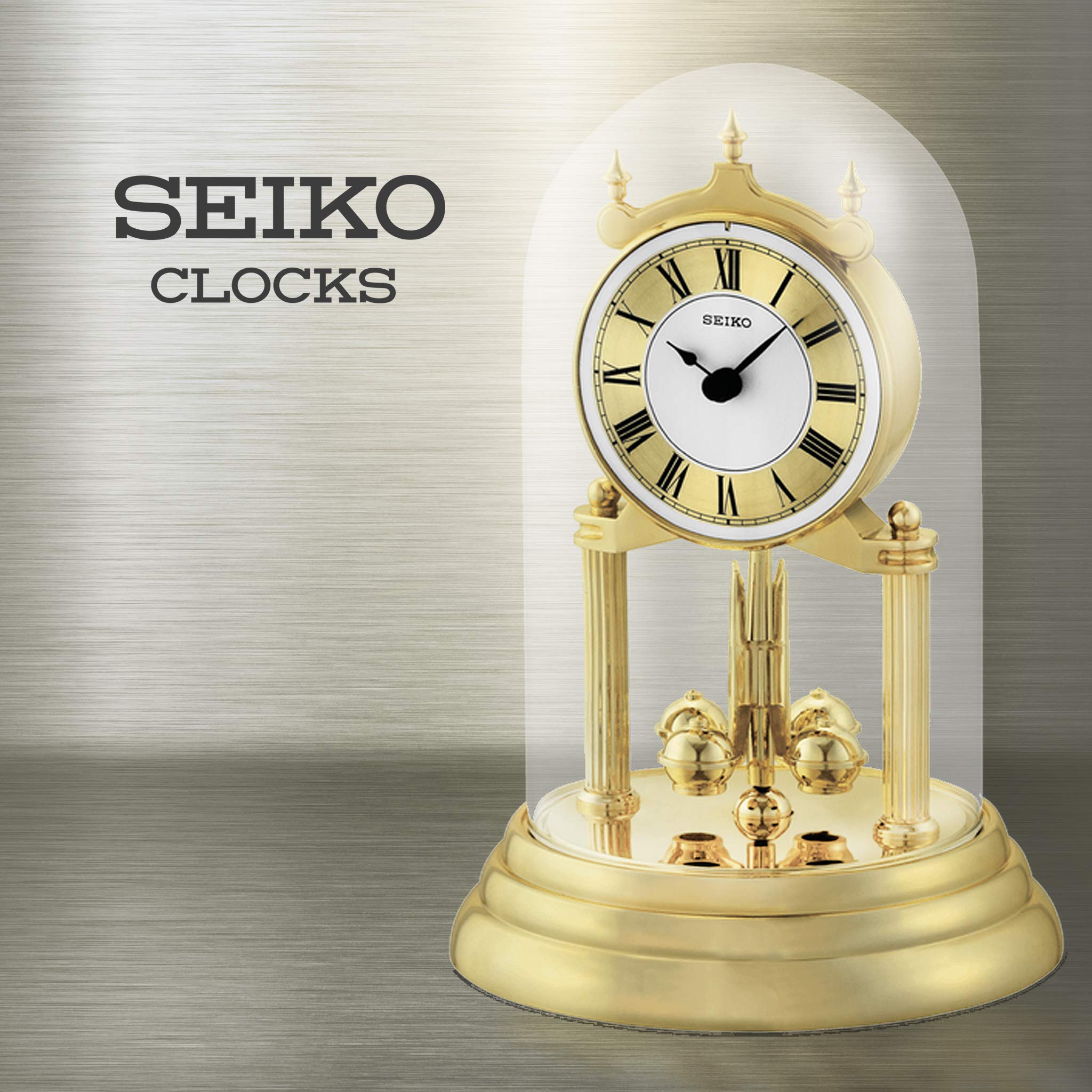 SEIKO 9 Inch Anniversary Mantel Clock with Glass Dome & Rotating Pendulum - Elegant Home Decor for Living Room, Office & Gift Giving