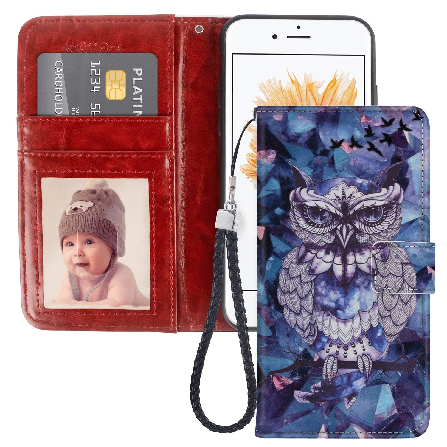 Premium Purple Owl PU Leather iPhone 5C Wallet Case with Card Holder, Kickstand & Wrist Strap - Stylish Protective Cover for Everyday Use, Travel & Business (Compatible with iPhone 5C)