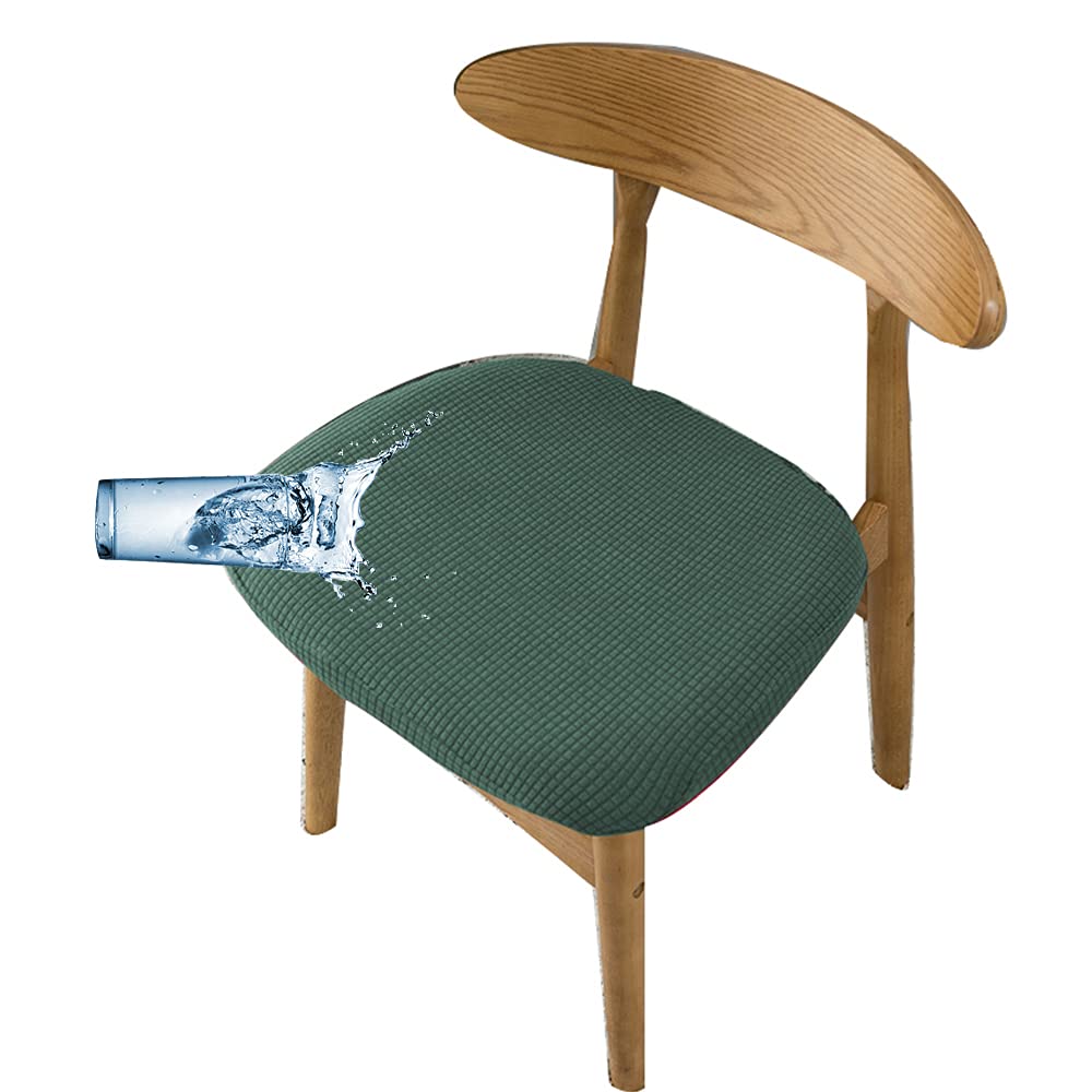 Lygooh Waterproof Dining Chair Covers Set of 2 - Stretch Jacquard Washable Seat Protectors for Kitchen & Dining Room - Green Slipcovers (2 PCS) - Perfect for Family Meals, Dinner Parties & Pet-Friendly Homes