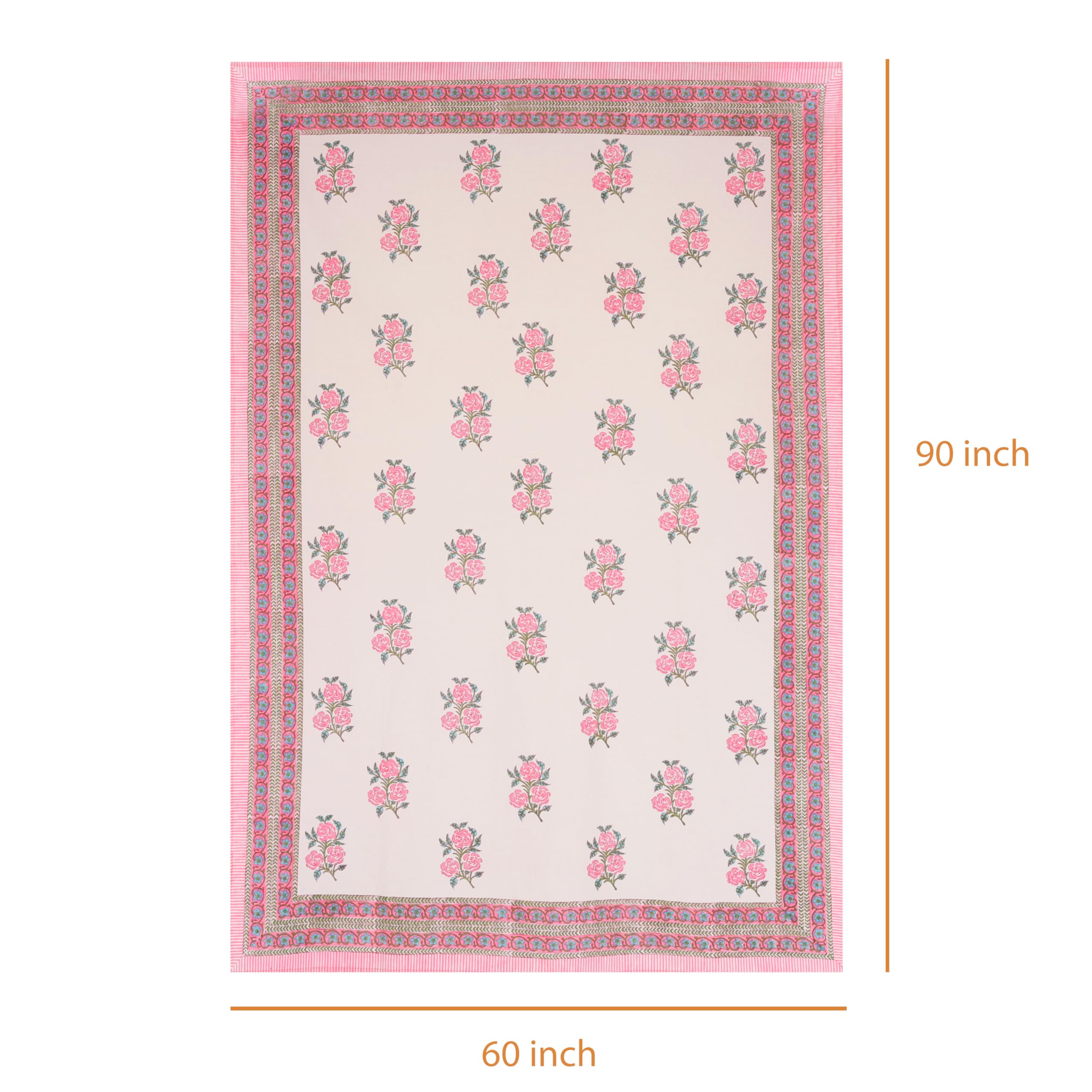 Handmade Block Print Tablecloth 60x108 Inches - Cotton Rectangle Table Cover for Kitchen, Dining, Parties, Weddings & Christmas Decor - Perfect for Home, Restaurant & Outdoor Events