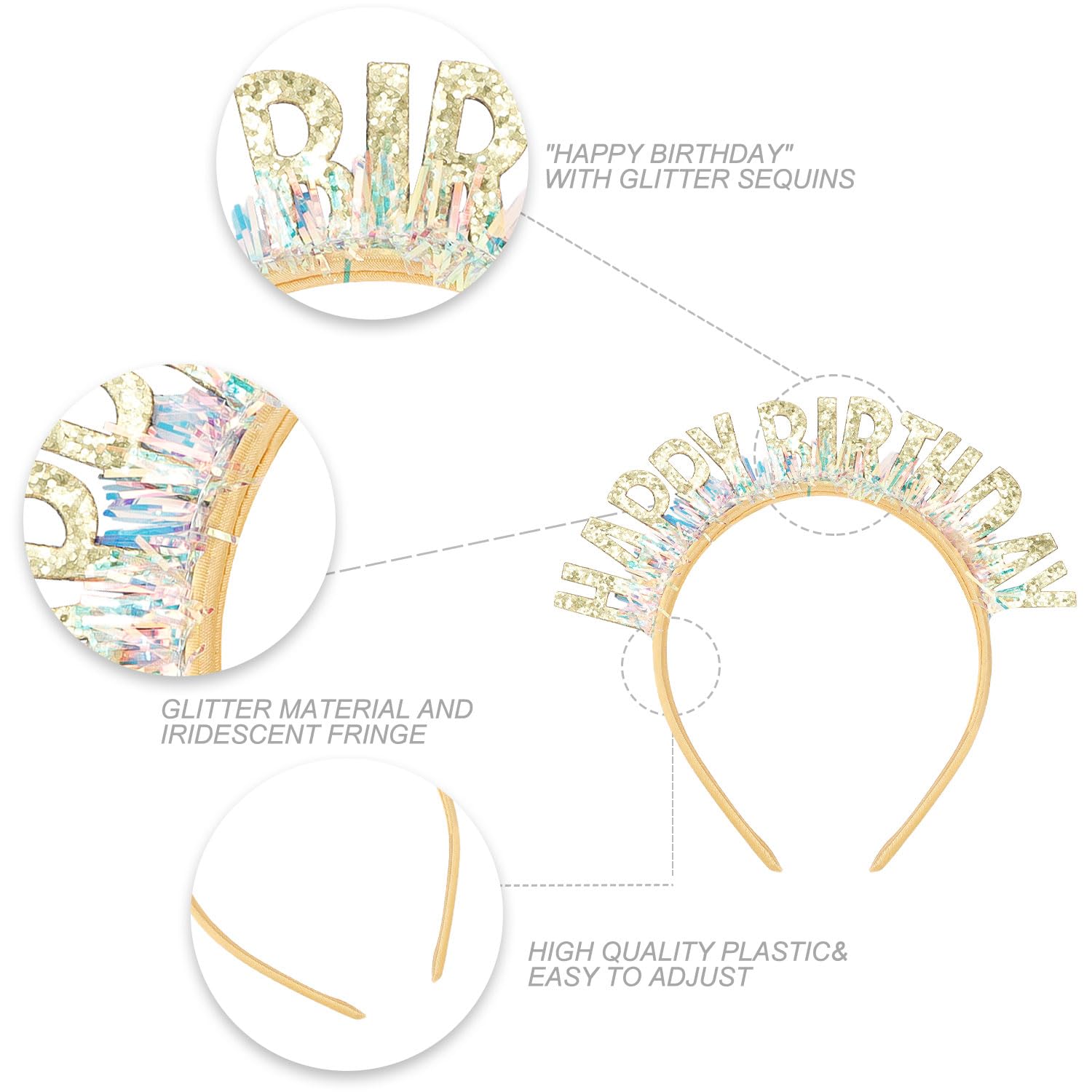 Aprince Gold Birthday Headband & Tiara Set for Women & Girls - Happy Birthday Crown, Sash, Party Decorations - Perfect for Birthday Parties, Celebrations, and Special Events