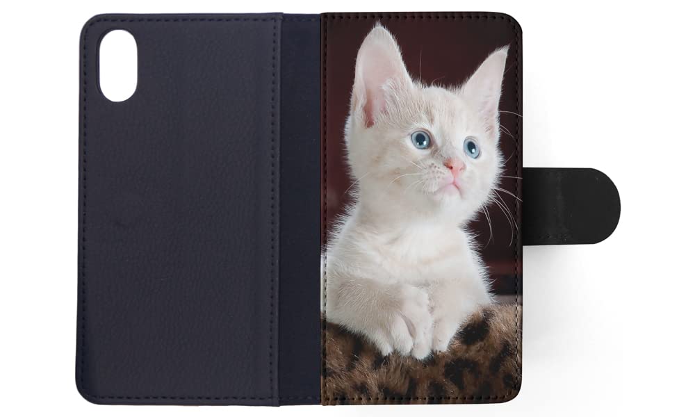 Cute White Kitten Cat Feline Flip Wallet Phone Case for Apple iPhone X & iPhone Xs - Perfect for Pet Lovers & Everyday Use