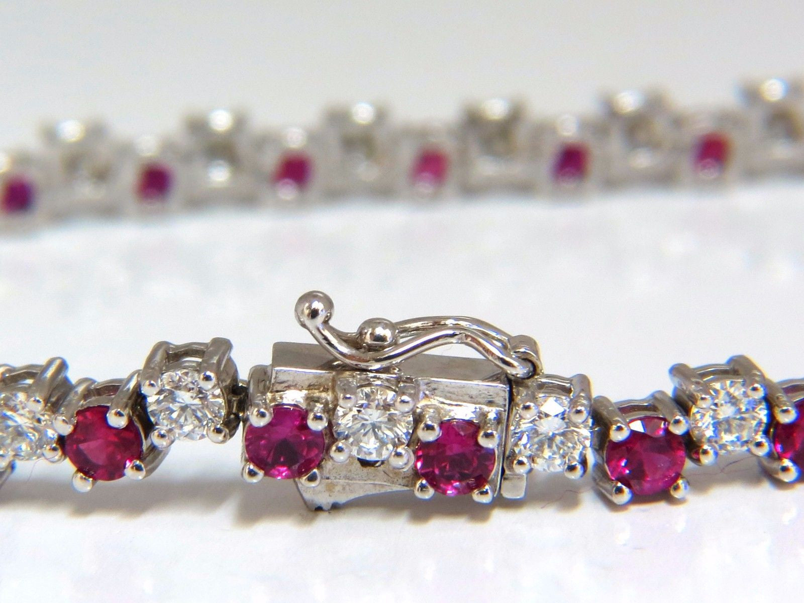 5.96ct Natural Ruby & Diamond Alternating Tennis Bracelet in 14K Gold - Perfect for Weddings, Anniversaries & Special Occasions