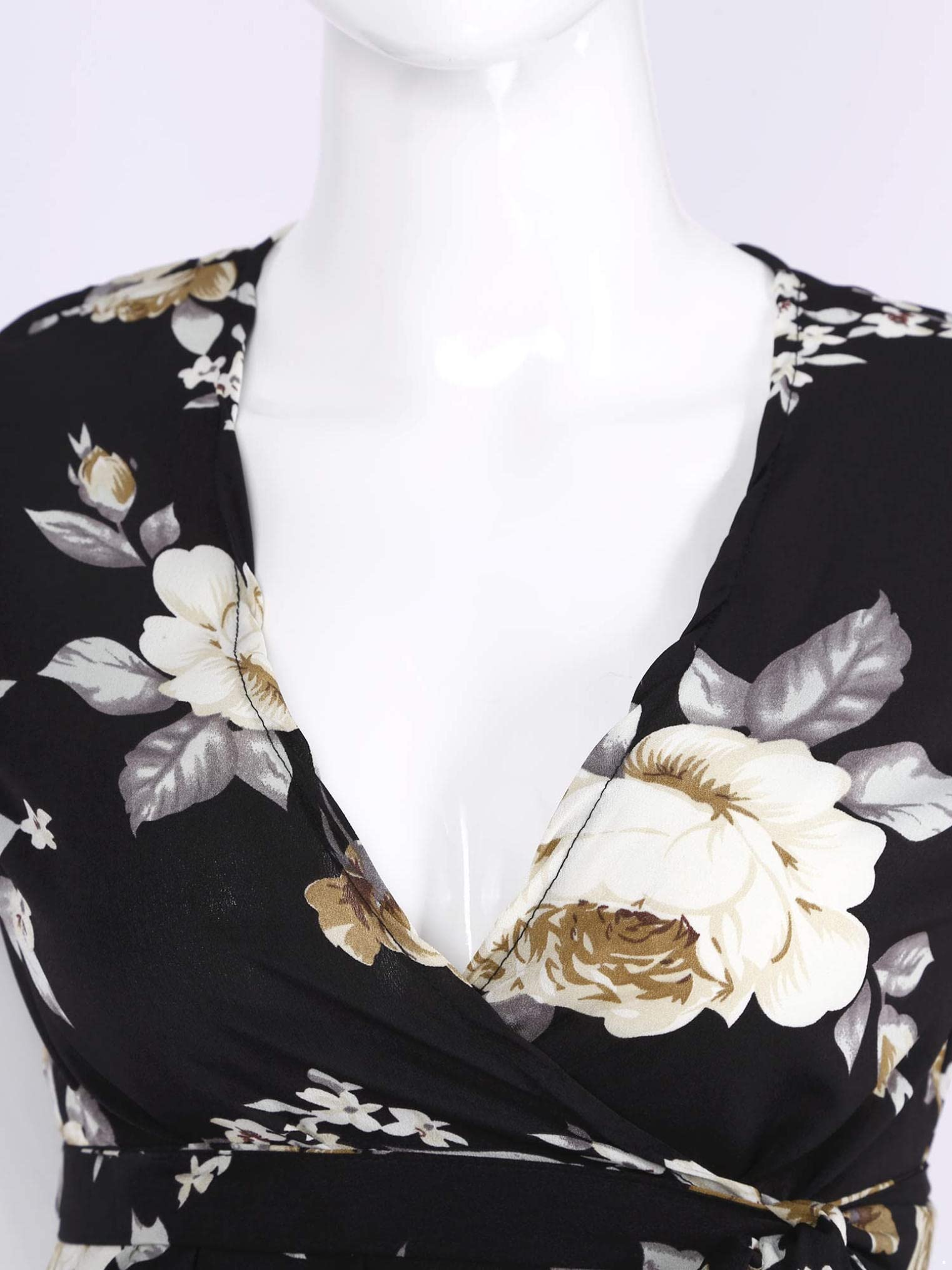 Freebily Women's Maternity Photography Dress - Bohemian Floral Wrap V-Neck Short Sleeve Dress with Belt for Pregnancy Photoshoot & Baby Shower