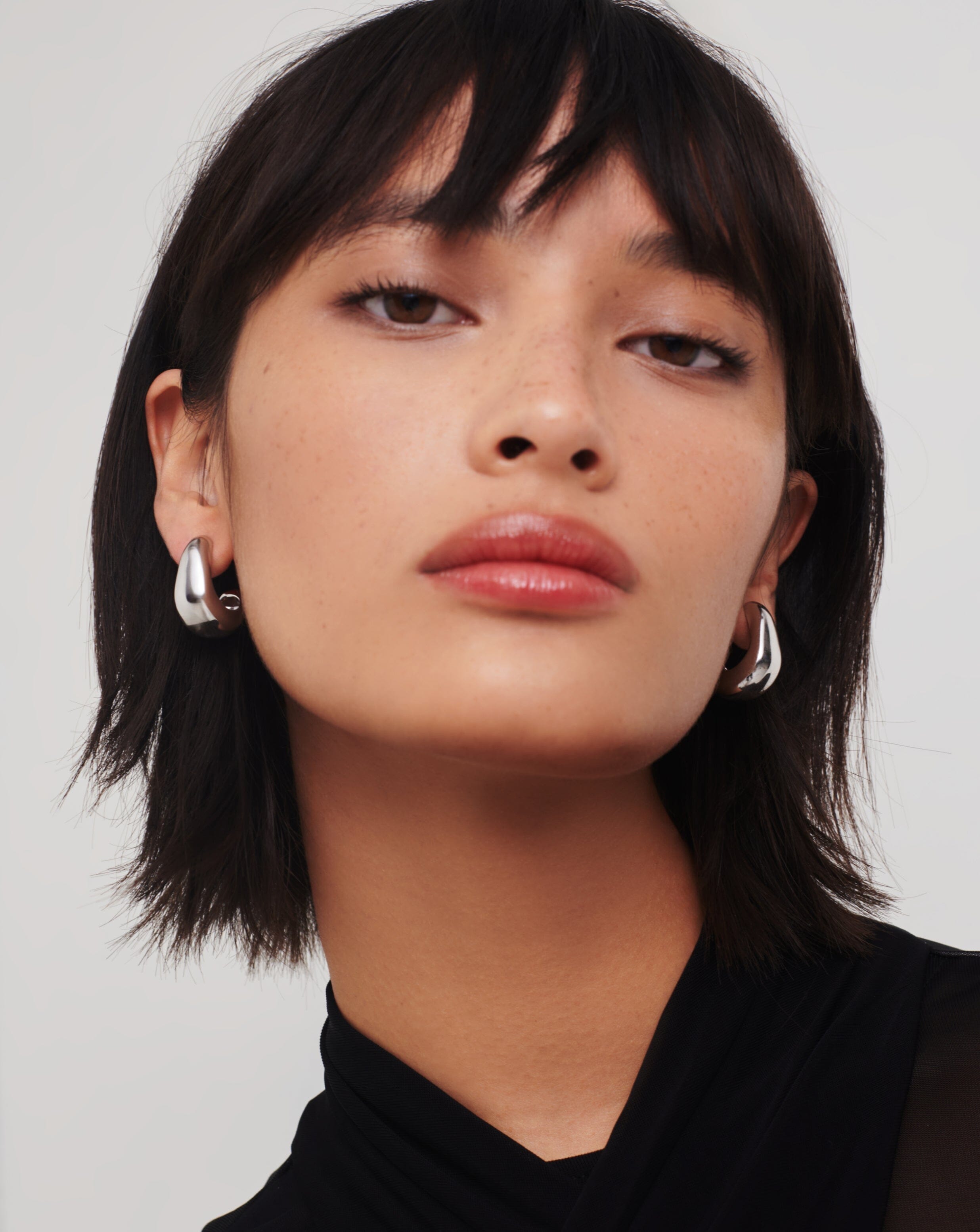 Stylish Dome Medium Hoop Earrings - Silver Plated for Women | Perfect for Everyday Wear, Office & Date Night