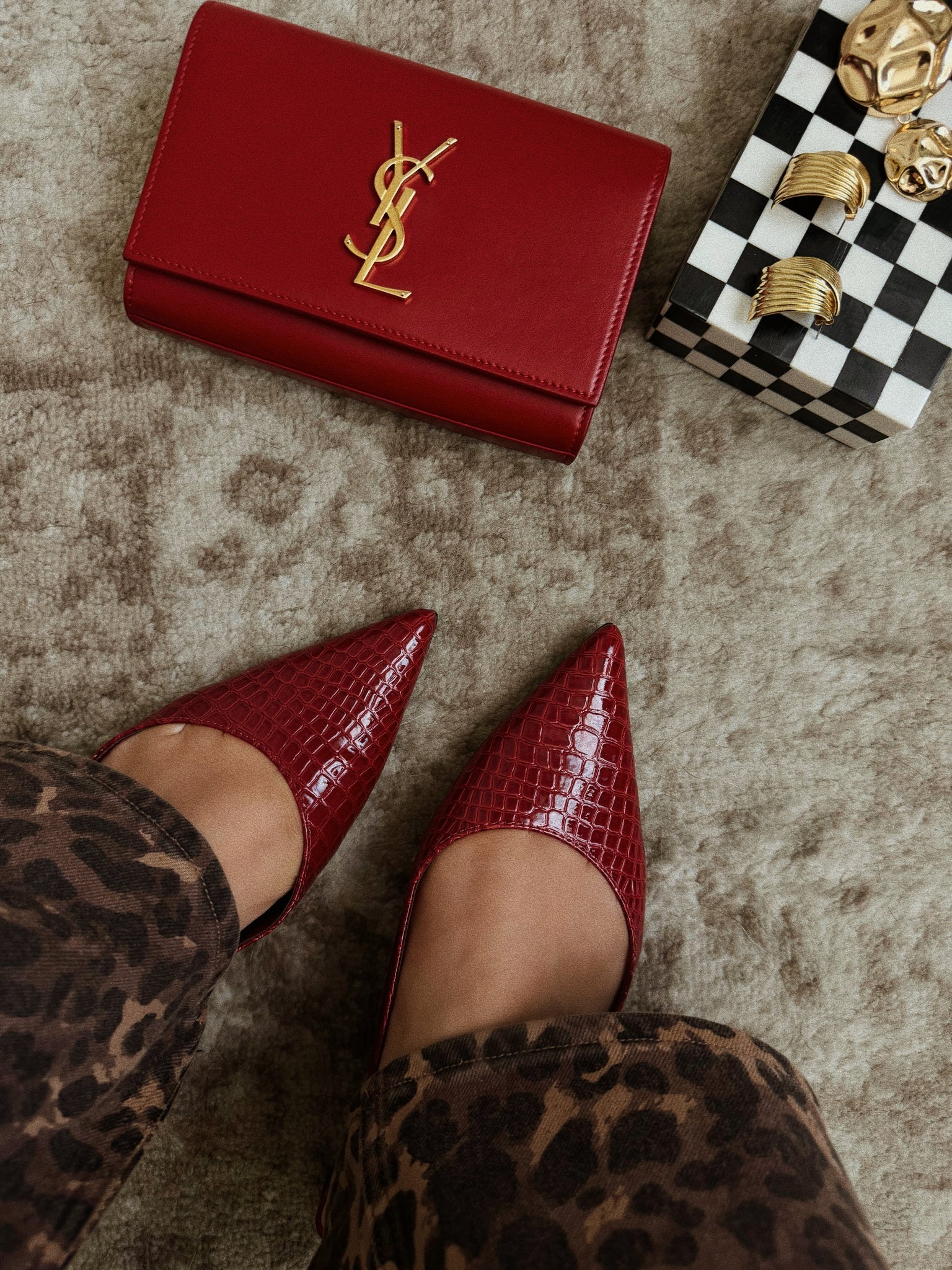 Ashlyn Pointed Toe Flats - Women's Cherry Red Crocodile Print Ballet Shoes for Work & Office | Comfortable Slip-On Flats for Business Casual & Professional Outfits