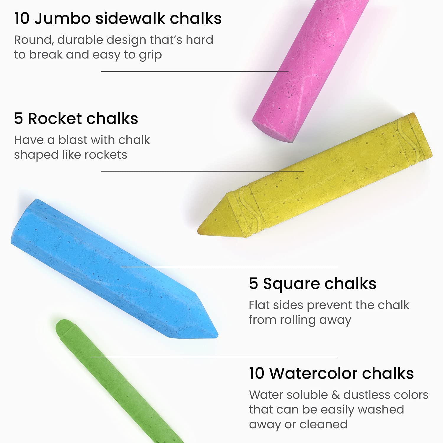 Arteza 36-Piece Kids Sidewalk Chalk Set - Non-Toxic, Washable & Easy-Grip Chalk for Outdoor Play with Fun Game Guide - Perfect for Driveway Art, Hopscotch & Summer Activities