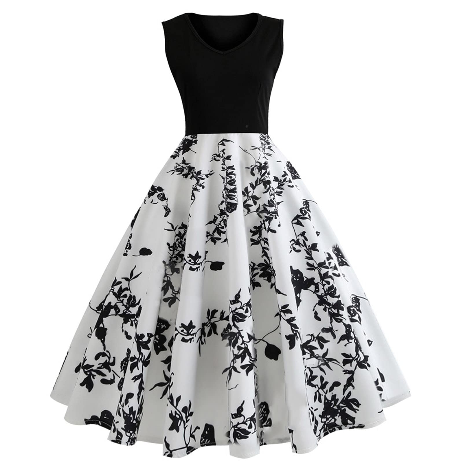 Vintage Floral Print Sleeveless Swing Evening Dress for Women - Elegant Prom, Casual Party & Summer Dresses 2022 | Perfect for Weddings, Cocktail Parties & Date Nights