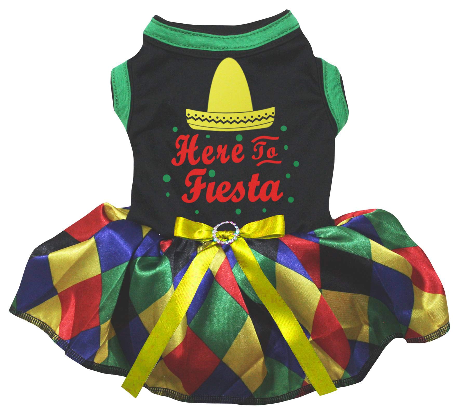 Petitebella Mexican Fiesta Puppy Dog Dress - Black & Rainbow Plaid Small Size | Cute Costume for Small Dogs, Perfect for Parties & Photo Shoots