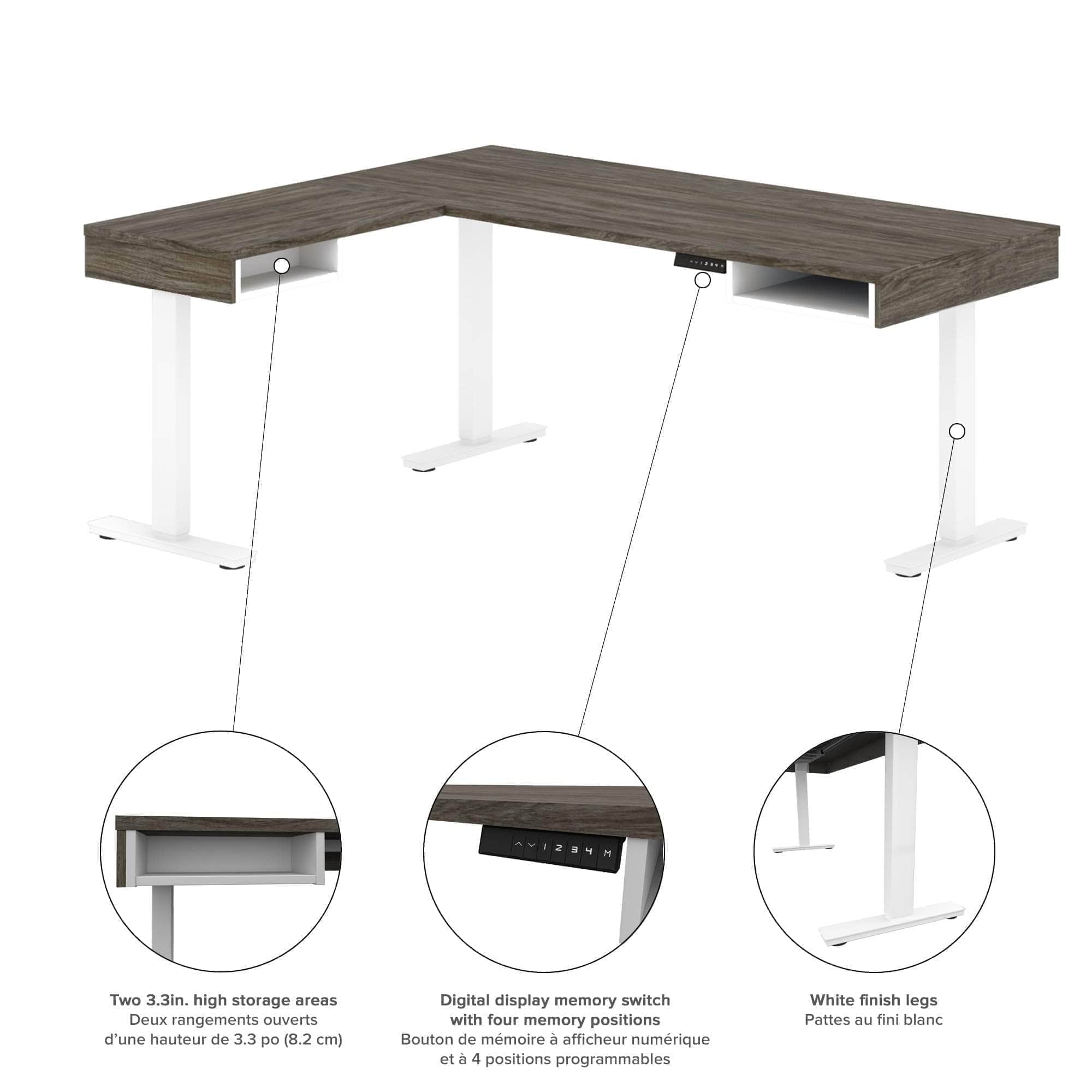 Ergonomic L-Shaped Standing Desk with Built-in Credenza & Dual Monitor Arm - 2 Color Options for Home & Office Workspace
