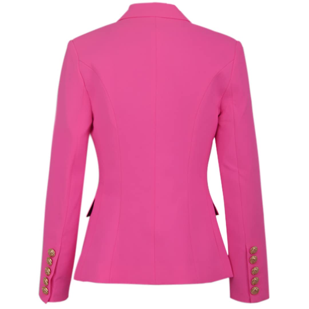 Stylish Pink Women's Fashion Blazer with Metal Buttons - Slim Fit Elegant Jacket for Office, Party & Formal Occasions